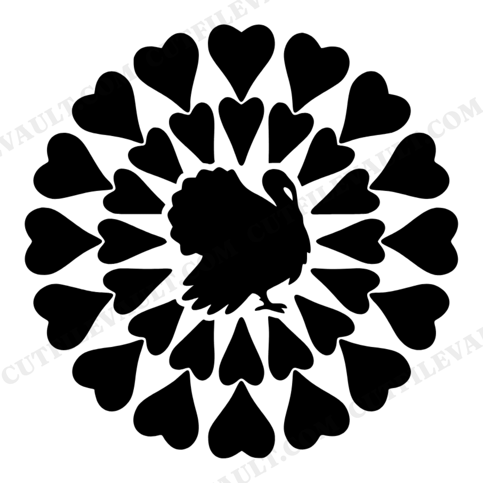 Mandala Turkey SVG PNG, Geometric Thanksgiving Turkey Silhouette, Radial Symmetry Cut File, view 1