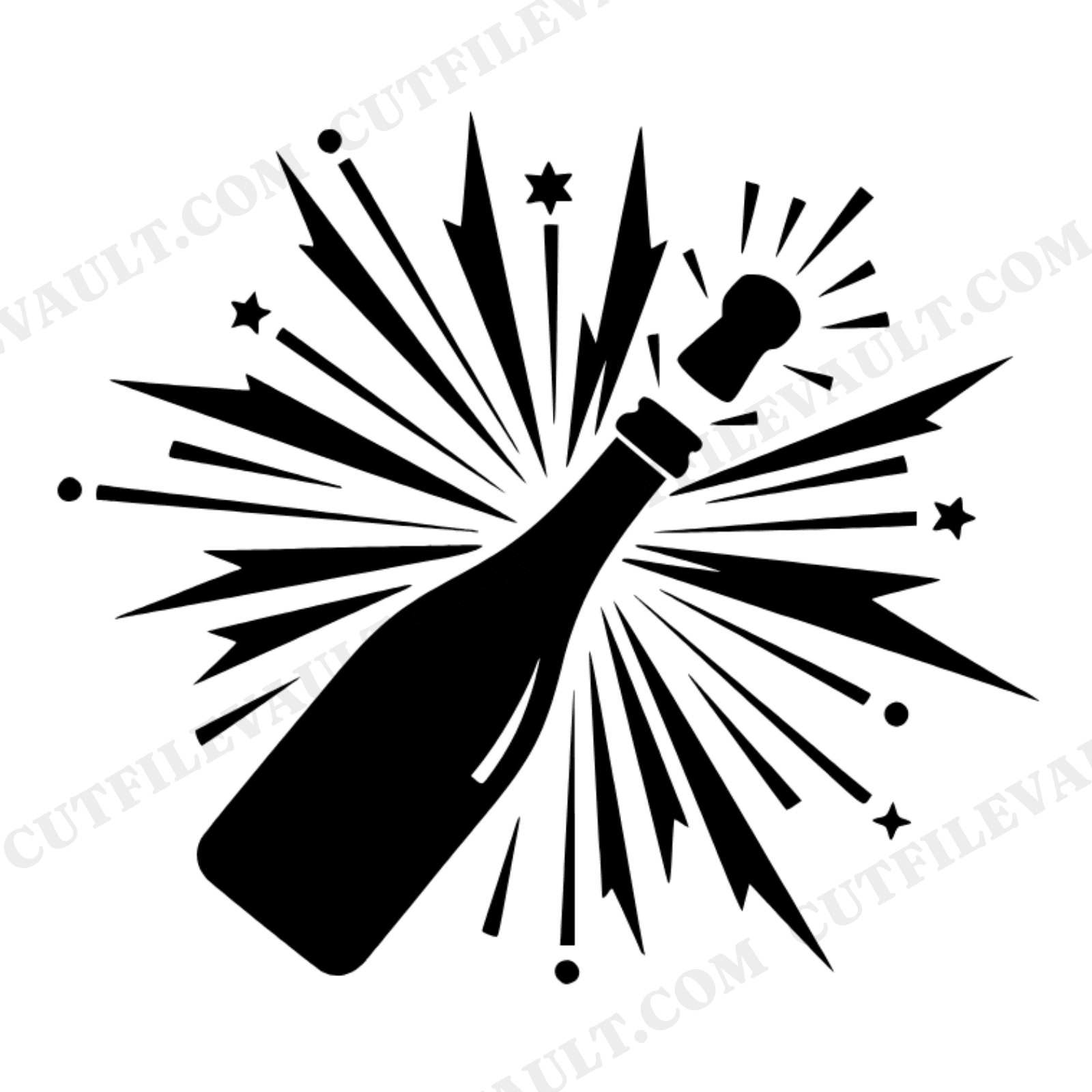 Art Deco Champagne Bottle SVG PNG, New Year Toast Starburst Cut File, Wedding Party Decor, view 1