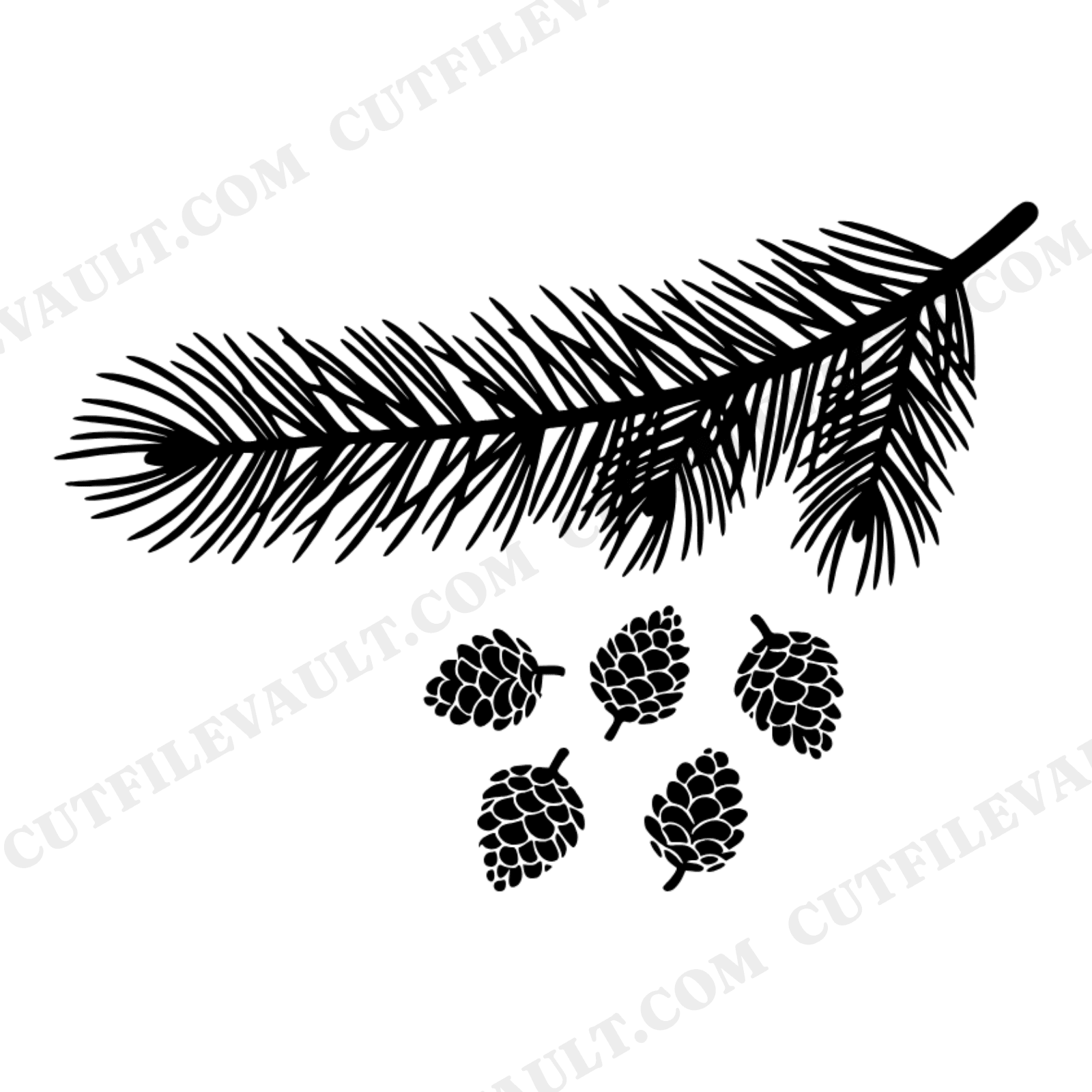 Pine Branch SVG with Pinecones Winter Solstice Botanical Line Art PNG Cut File Scandinavian Design, view 1