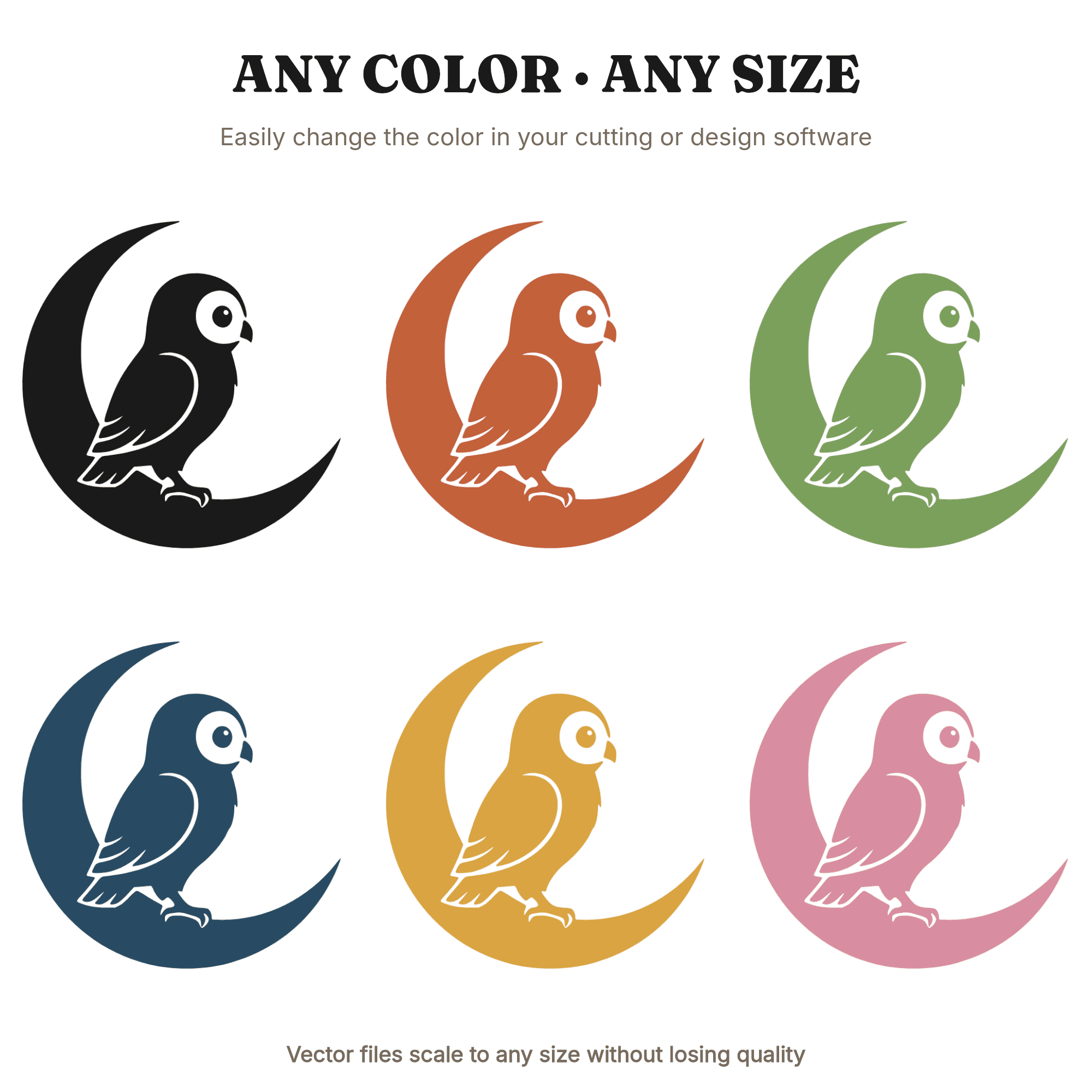 Baby Owl on Crescent Moon SVG PNG, Woodland Nursery Cut File, Mid Century Halloween Decor, view 2