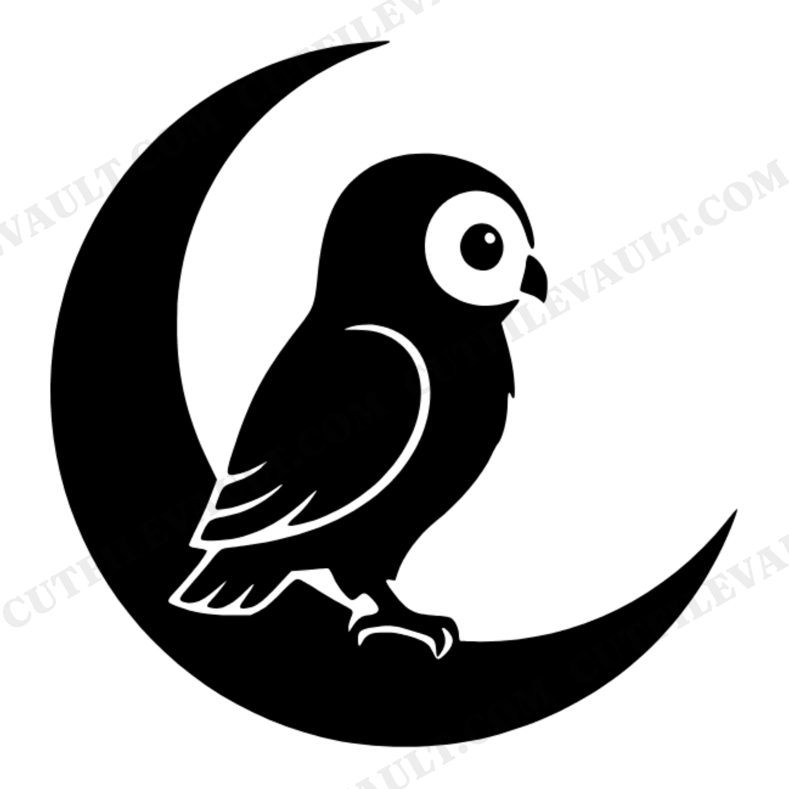 Baby Owl on Crescent Moon SVG PNG, Woodland Nursery Cut File, Mid Century Halloween Decor, view 1