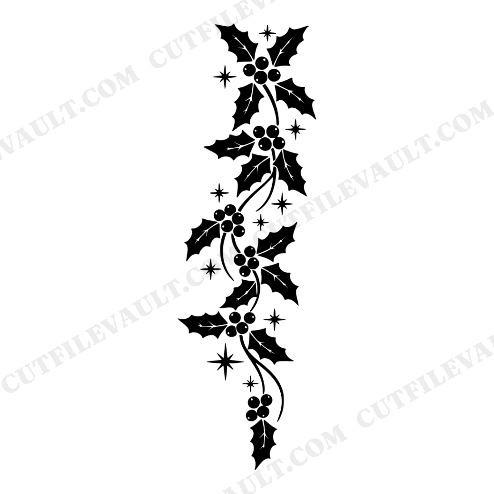 Celestial Holly Garland SVG PNG, Mystical Christmas Vertical Garland with Starlit Berries Cut File, view 1