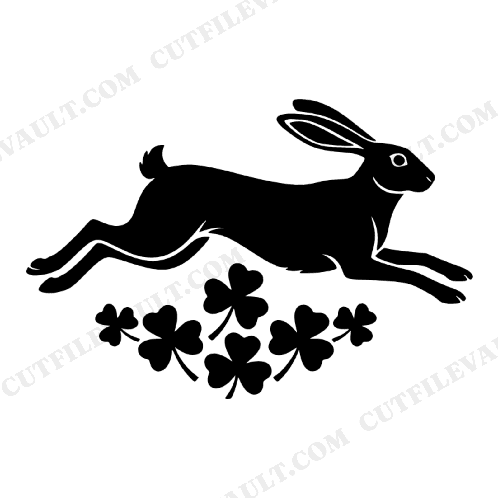 Irish Hare Leaping Over Clover SVG PNG, Scandinavian Line Art, St. Patrick's Day Cut File, view 1