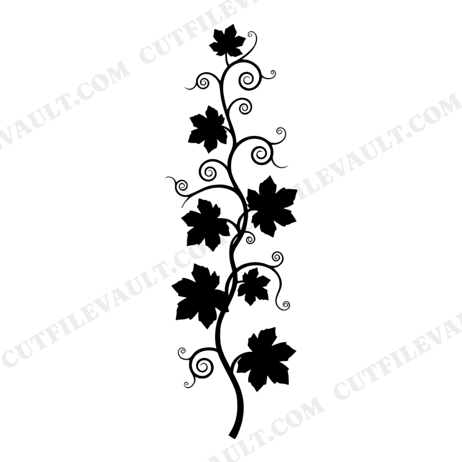 Climbing Pumpkin Vine SVG PNG, Boho Halloween Vertical Vine Cut File with Tendrils and Leaves, view 1