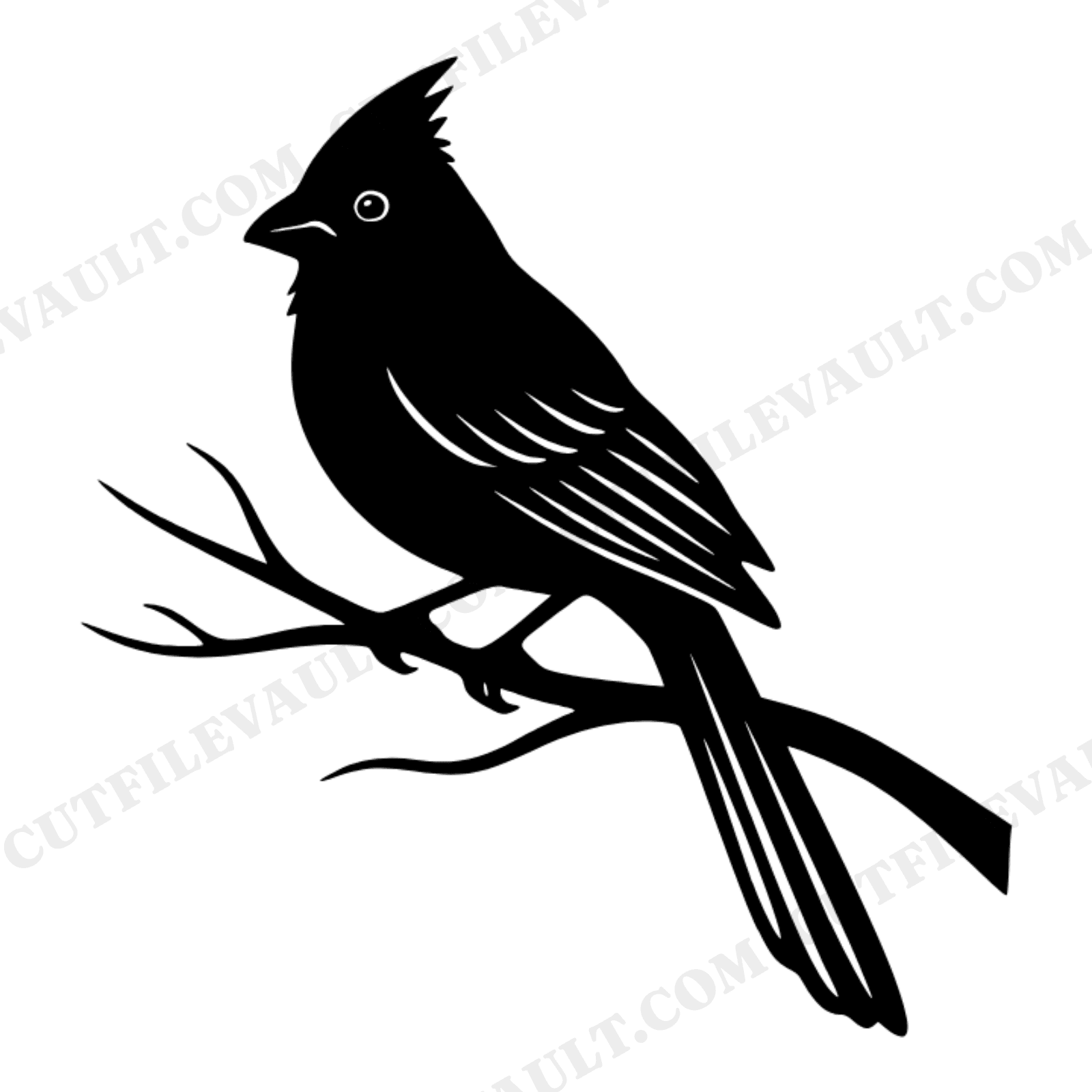 Winter Cardinal Bird SVG PNG, Boho Christmas Cardinal Perched on Branch Left Facing Silhouette, view 1