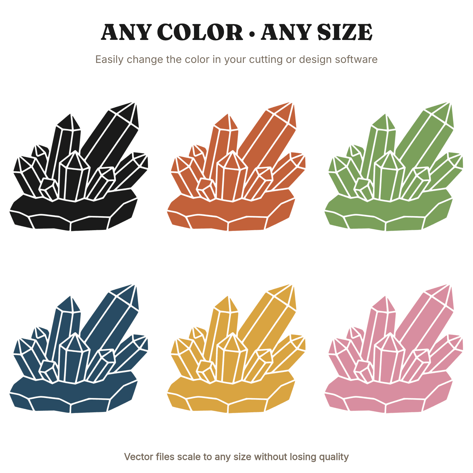 Amethyst Crystal Cluster SVG PNG, Diagonal Folk Art Line Art, Scandinavian Mineral Design Cut File, view 2