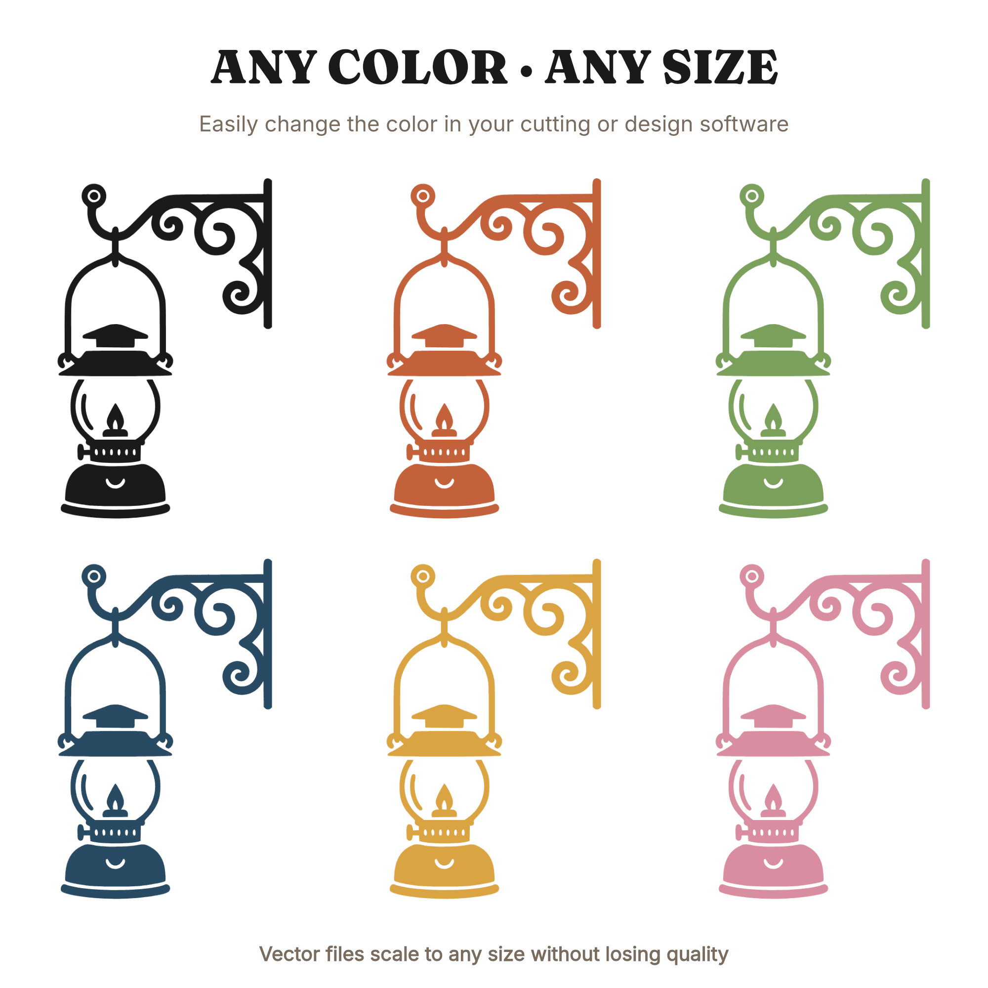 Vintage Lantern on Scrollwork Hook SVG PNG, Camping Lantern Silhouette Cut File for Halloween, view 2