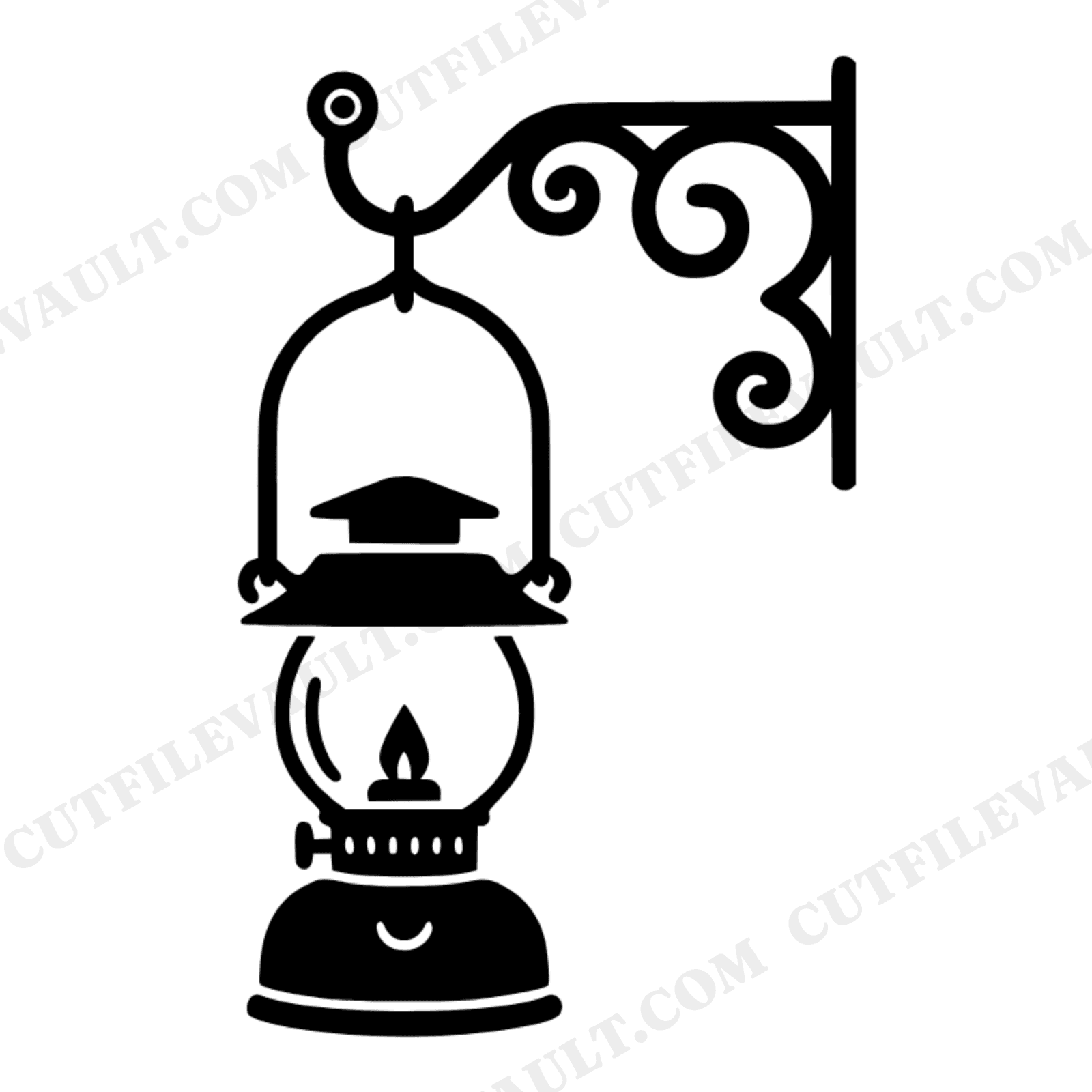 Vintage Lantern on Scrollwork Hook SVG PNG, Camping Lantern Silhouette Cut File for Halloween, view 1