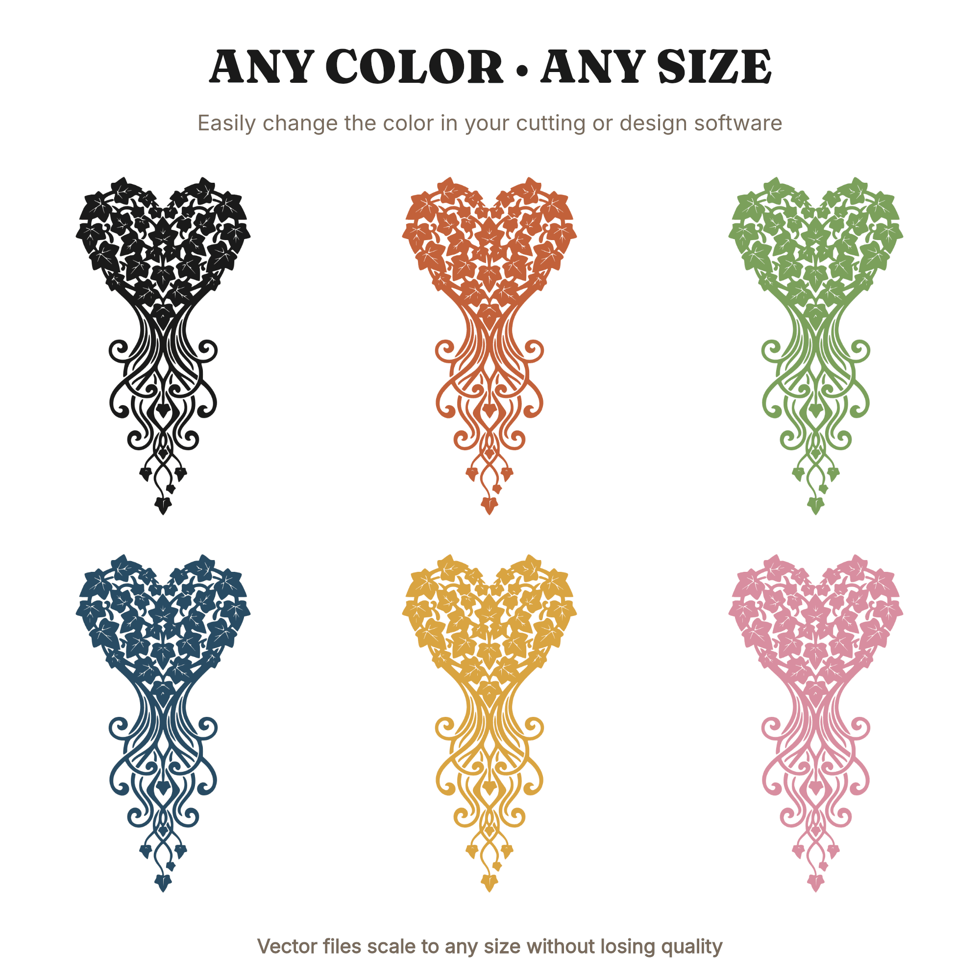 Ivy Heart Vine SVG PNG, Art Nouveau Cascading Botanical Heart Cut File for Valentine's Day, view 2