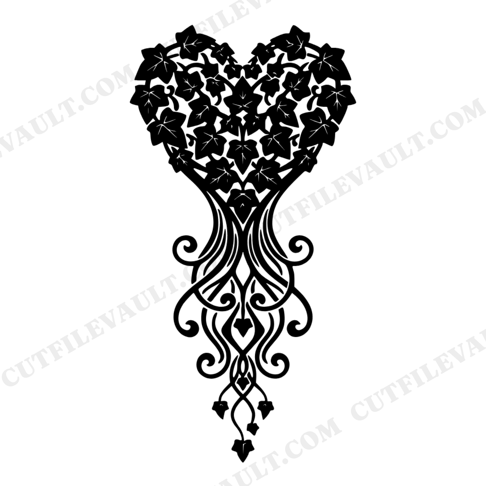 Ivy Heart Vine SVG PNG, Art Nouveau Cascading Botanical Heart Cut File for Valentine's Day, view 1