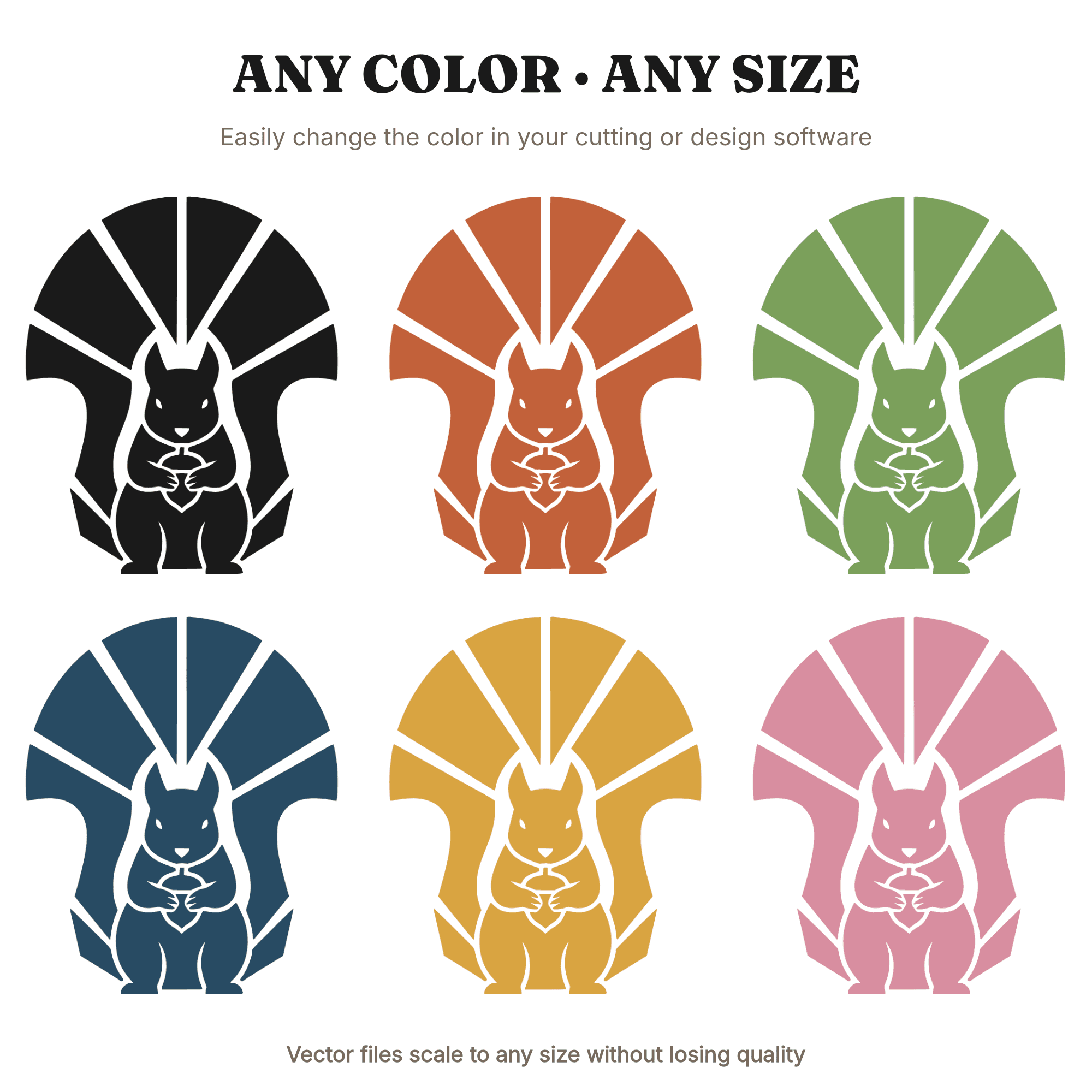 Art Deco Squirrel SVG PNG, Geometric Squirrel with Acorn Silhouette Cut File for Fall Crafts, view 2