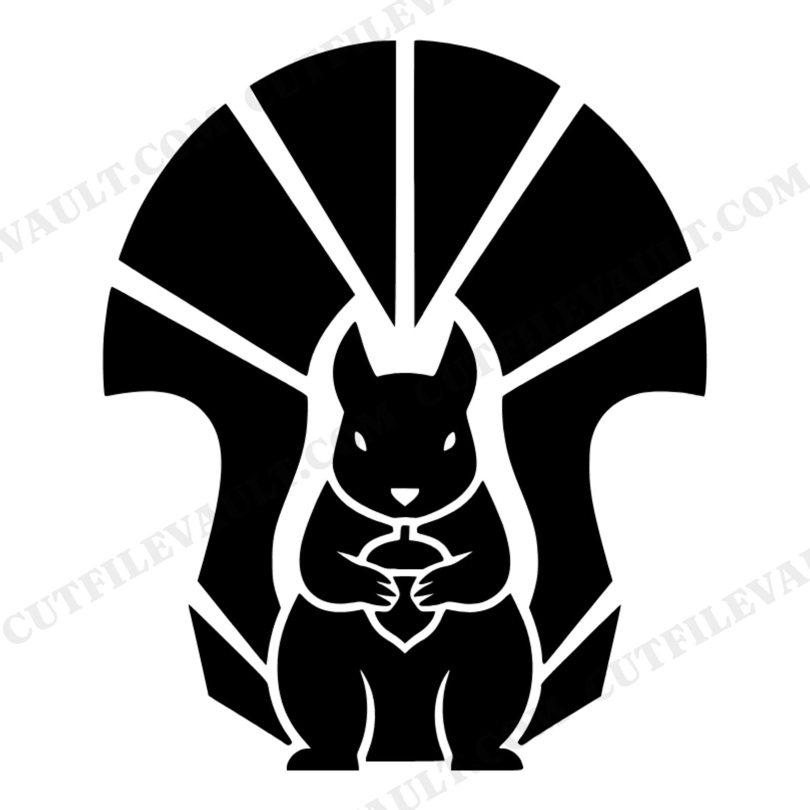 Art Deco Squirrel SVG PNG, Geometric Squirrel with Acorn Silhouette Cut File for Fall Crafts, view 1