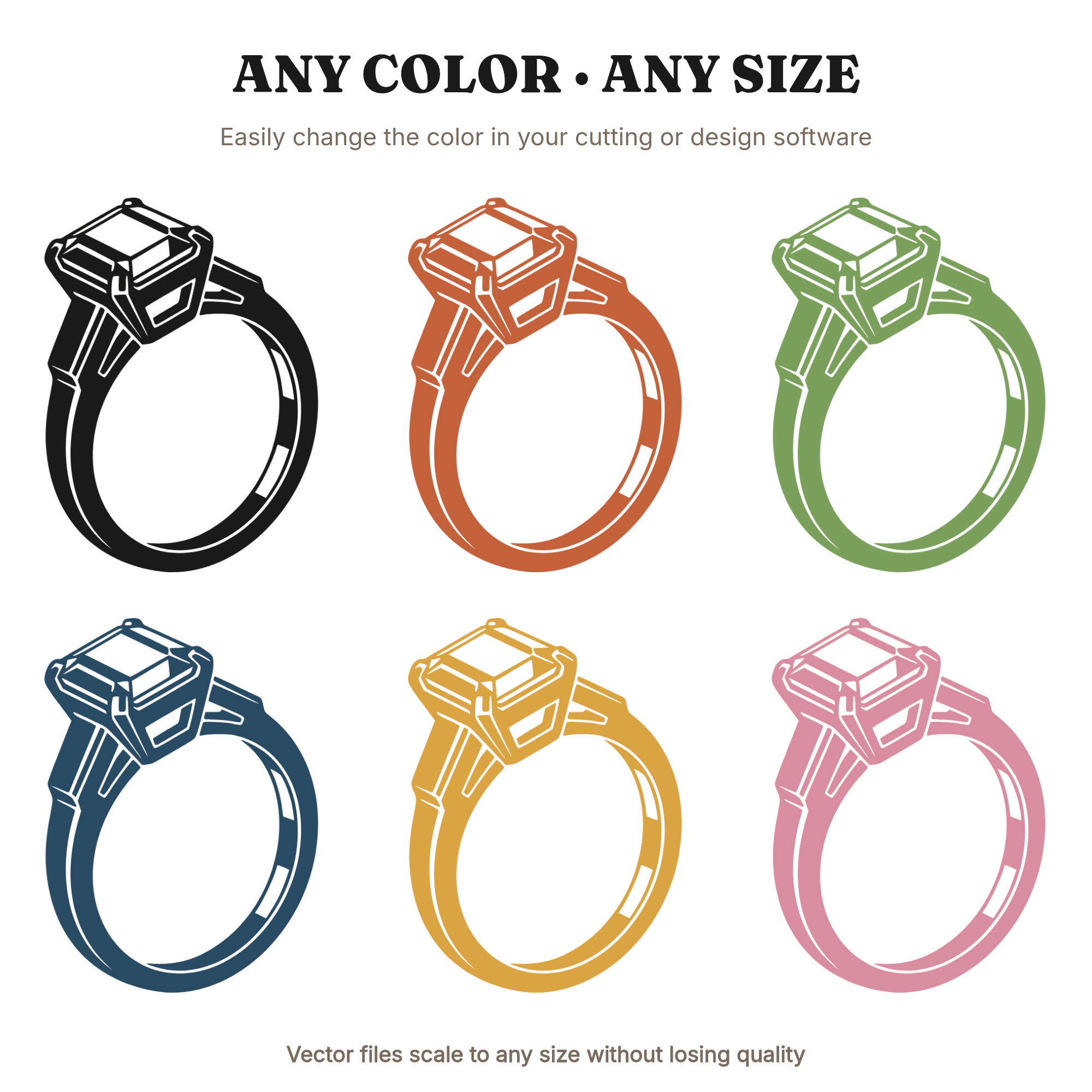 Art Deco Engagement Ring SVG PNG, Emerald Cut Diamond Ring Silhouette, Vintage Wedding Cut File, view 2