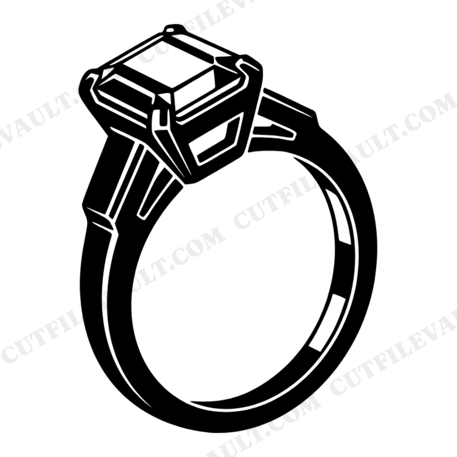 Art Deco Engagement Ring SVG PNG, Emerald Cut Diamond Ring Silhouette, Vintage Wedding Cut File, view 1