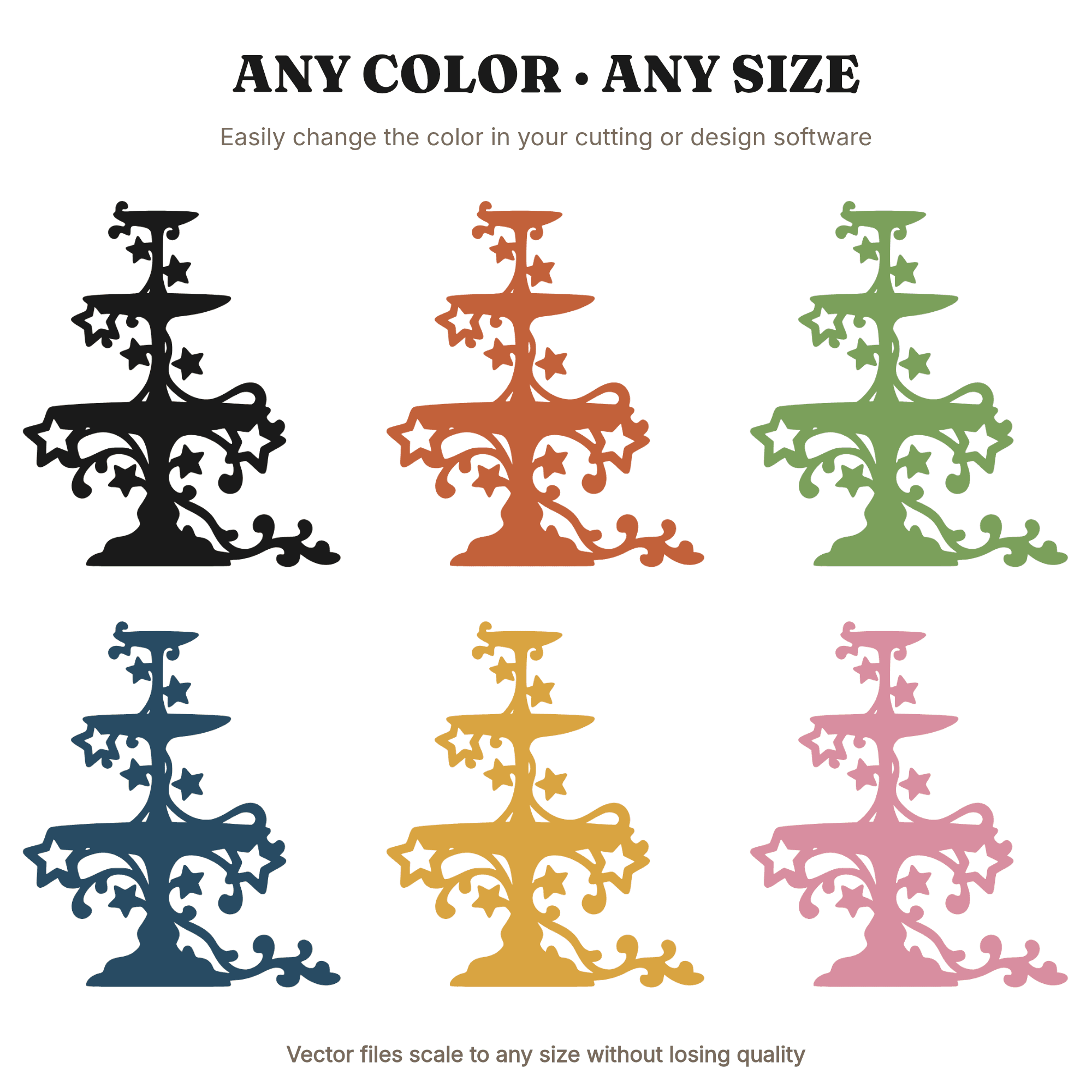 Art Nouveau Cupcake Stand SVG PNG, Three Tier Stand with Stars and Vines, New Year Party Decor Cut File, view 2