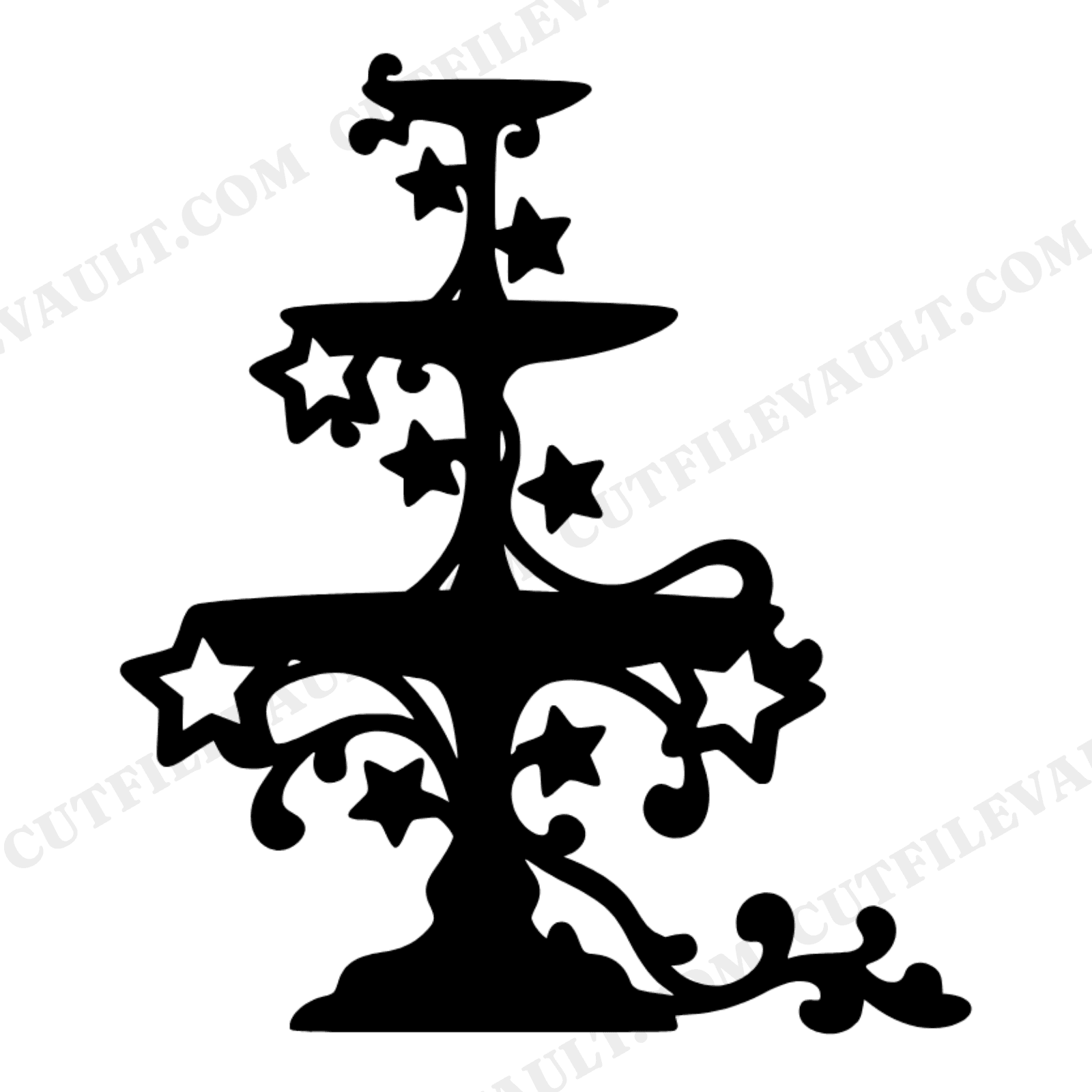 Art Nouveau Cupcake Stand SVG PNG, Three Tier Stand with Stars and Vines, New Year Party Decor Cut File, view 1