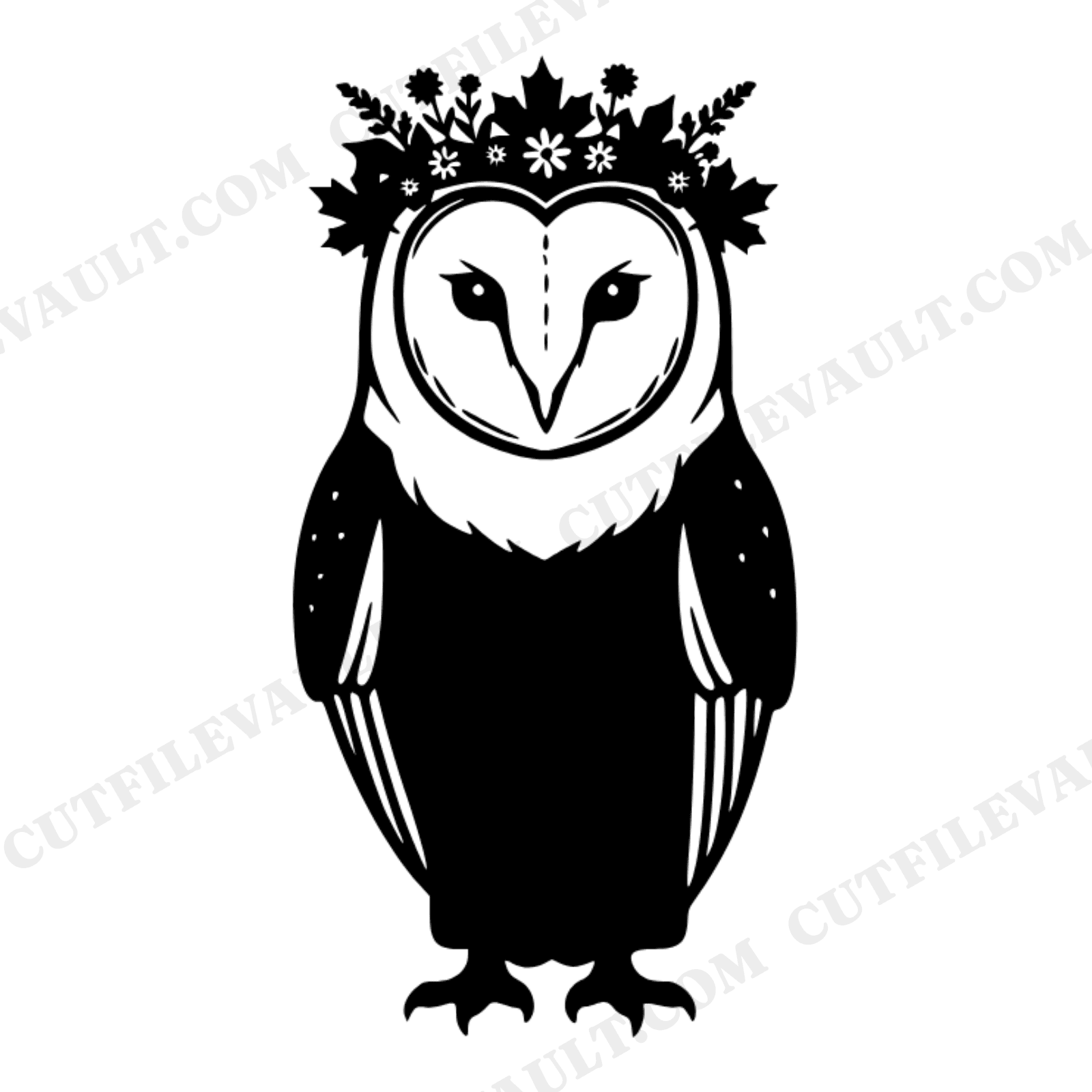 Autumn Owl SVG PNG with Floral Crown, Cottagecore Fall Woodland Bird Cut File for Cricut