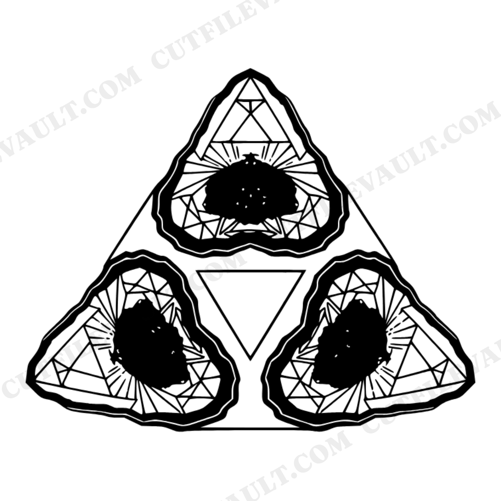 Celestial Geode Triad SVG PNG, Three Crystal Geode Triangle Formation Cut File for Cricut, view 1