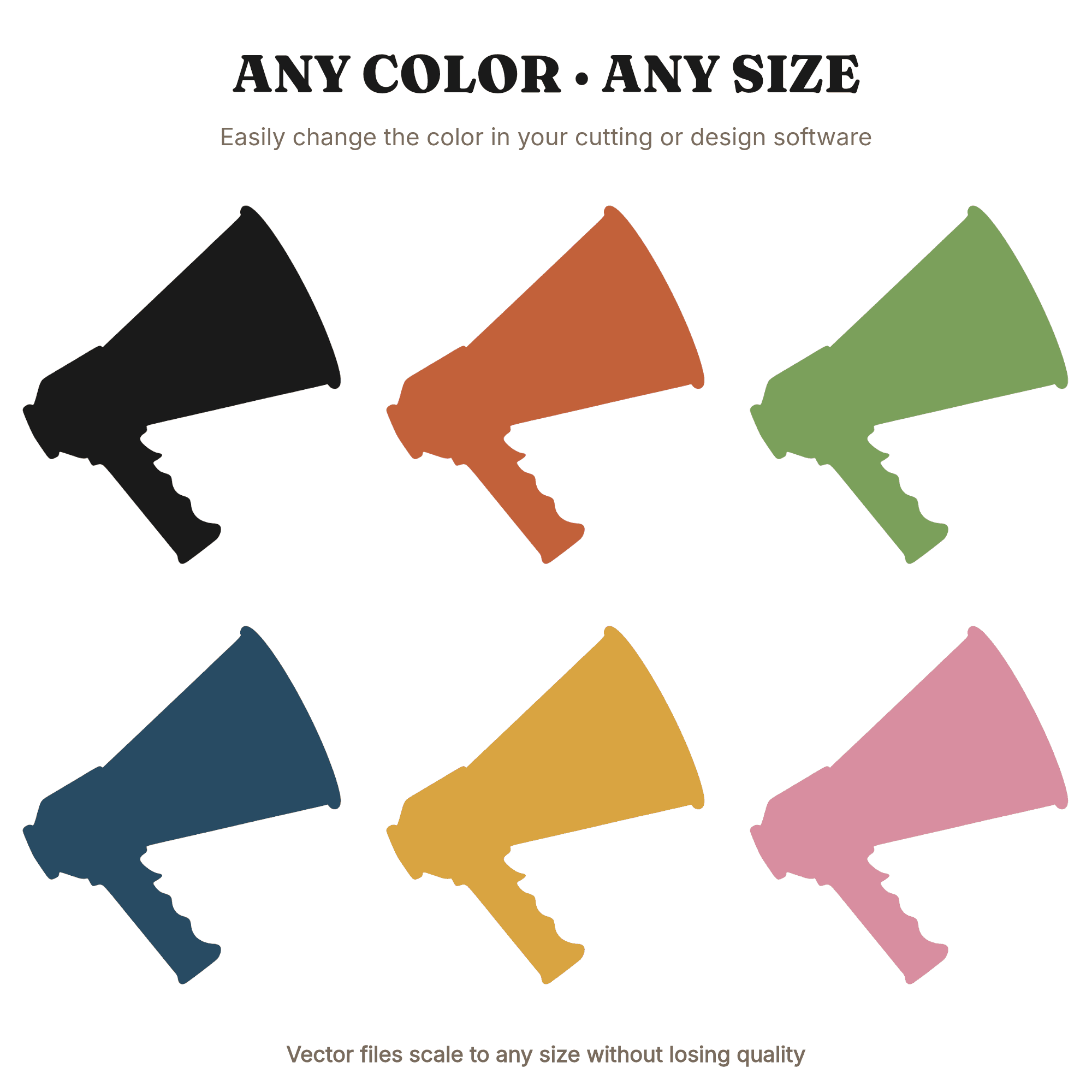 Vintage Cheerleader Megaphone SVG PNG Side View Silhouette Mid Century Retro Sports Cut File, view 2
