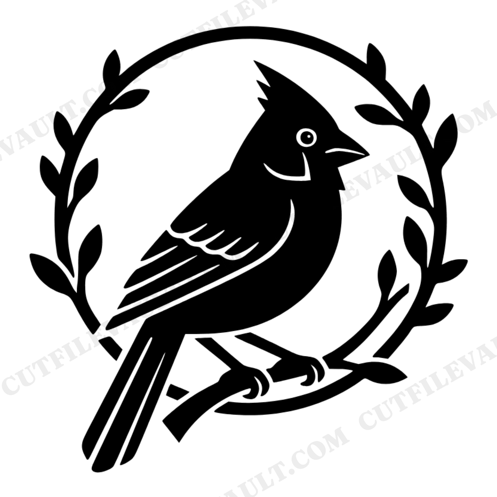 Winter Solstice Cardinal Wreath SVG PNG Art Deco Geometric Bird Emblem Cut File, view 1