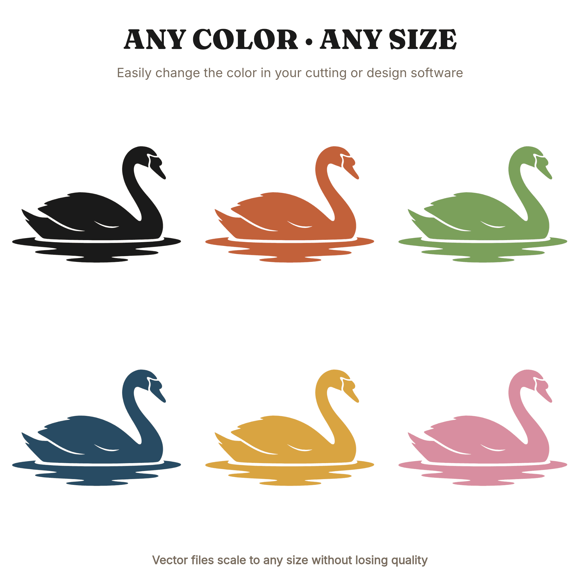 Retro 70s Swan SVG PNG, Elegant Spring Wedding Silhouette Cut File, S-Curve Wave Design, view 2
