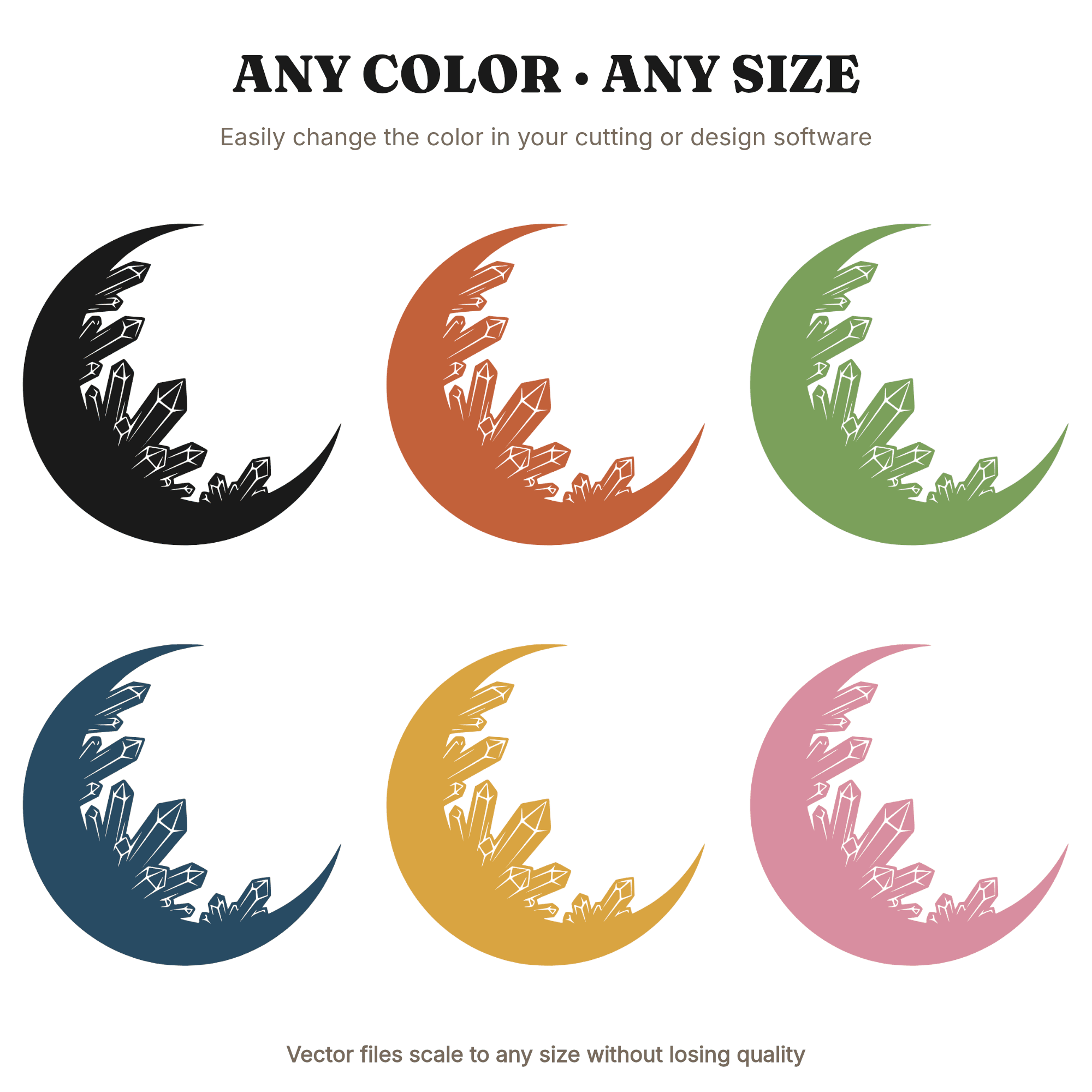 Crescent Moon Crystal Cluster SVG PNG, Celestial Mystical Cut File, Bohemian Moon Design, view 2