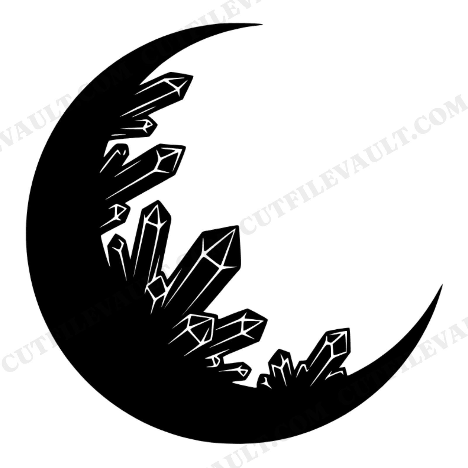 Crescent Moon Crystal Cluster SVG PNG, Celestial Mystical Cut File, Bohemian Moon Design, view 1