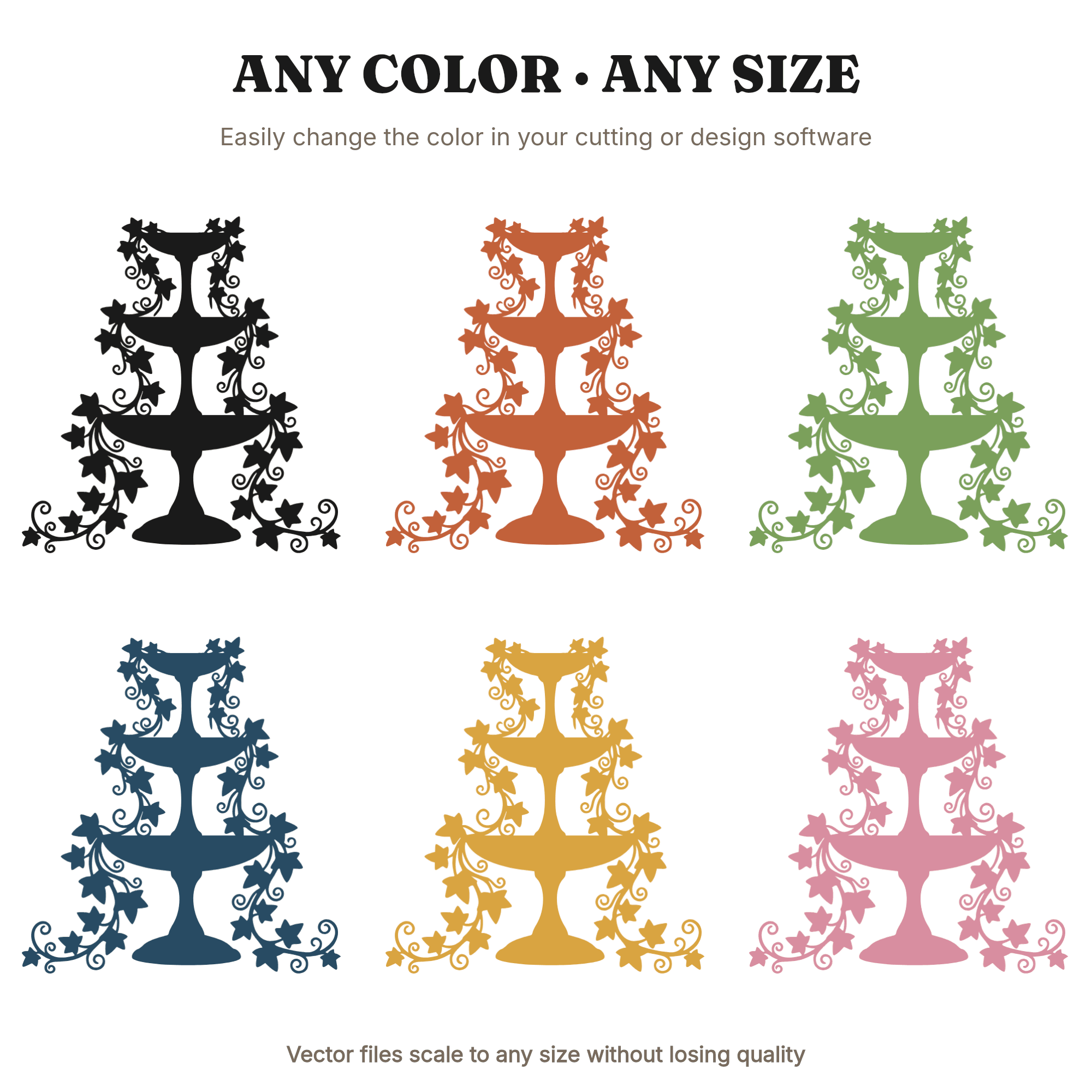 Celestial Cake Stand SVG PNG, Three Tier Stand with Ivy Cascade, Mystical Kitchen Cut File, view 2
