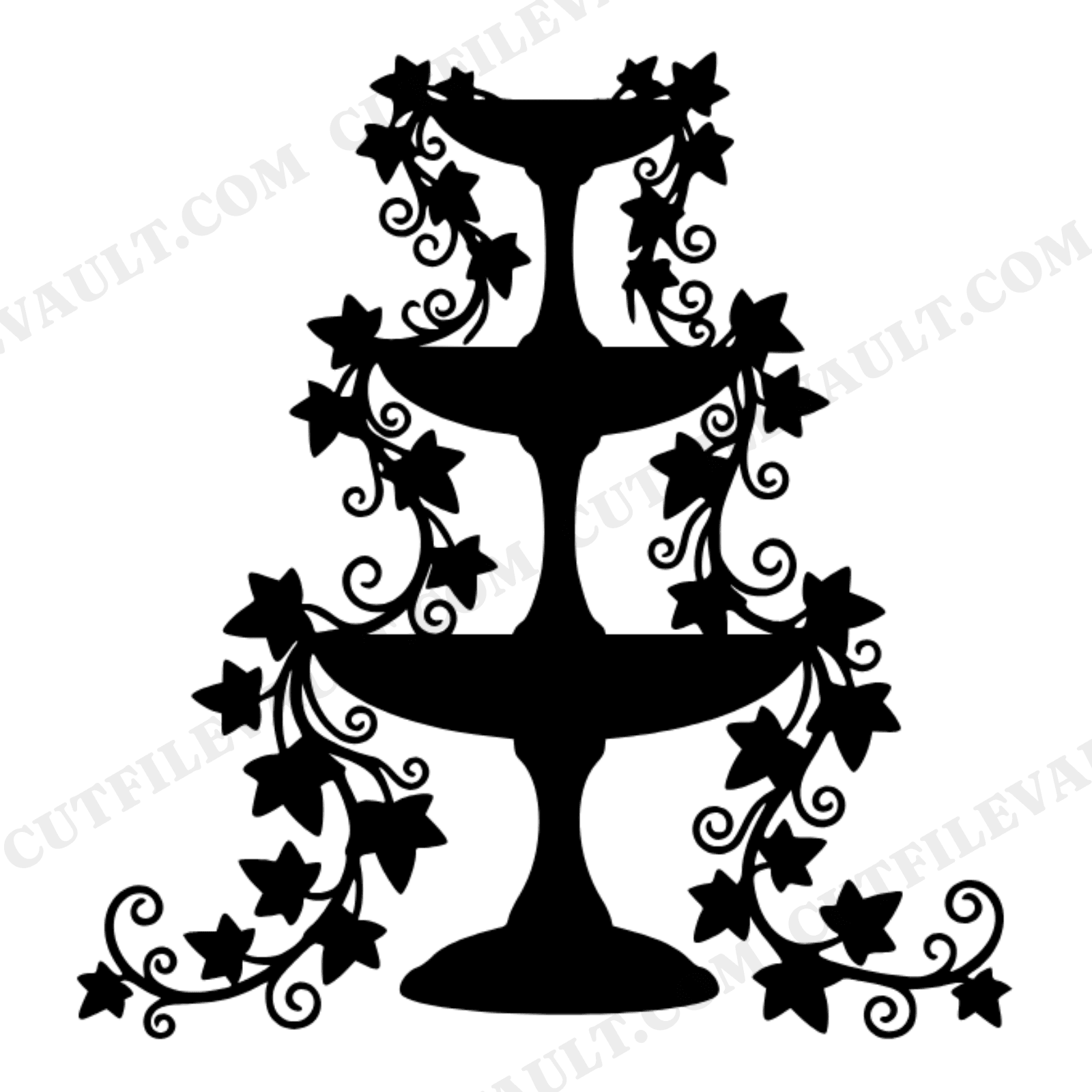 Celestial Cake Stand SVG PNG, Three Tier Stand with Ivy Cascade, Mystical Kitchen Cut File, view 1