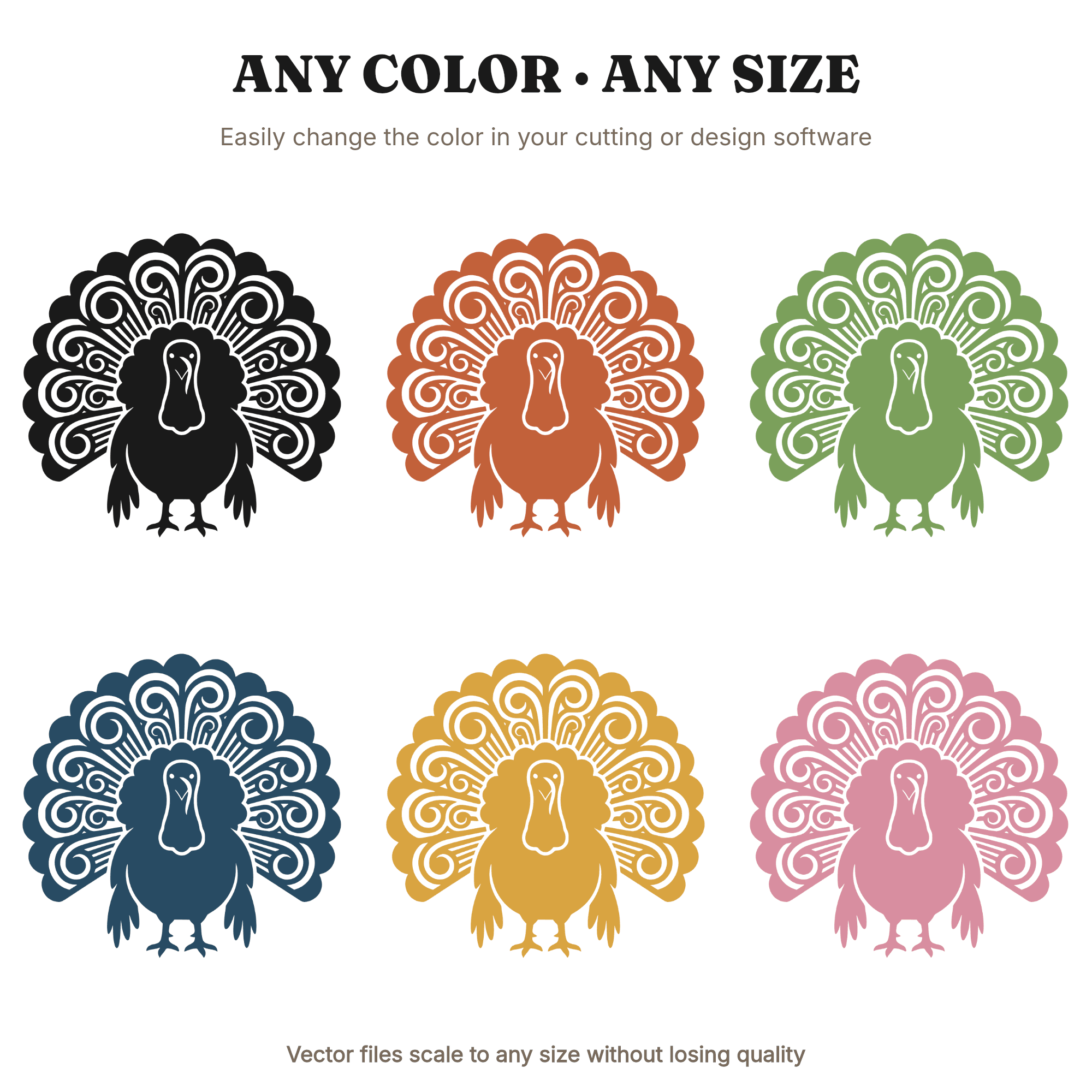 Retro Turkey Silhouette SVG PNG, 70s Wave Thanksgiving Turkey Fan Cut File, Vintage Holiday Decor, view 2