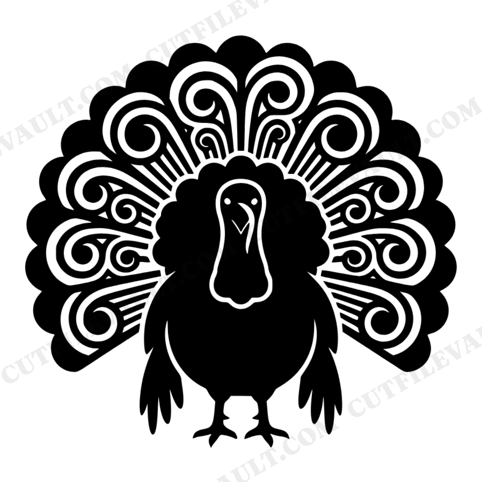 Retro Turkey Silhouette SVG PNG, 70s Wave Thanksgiving Turkey Fan Cut File, Vintage Holiday Decor, view 1