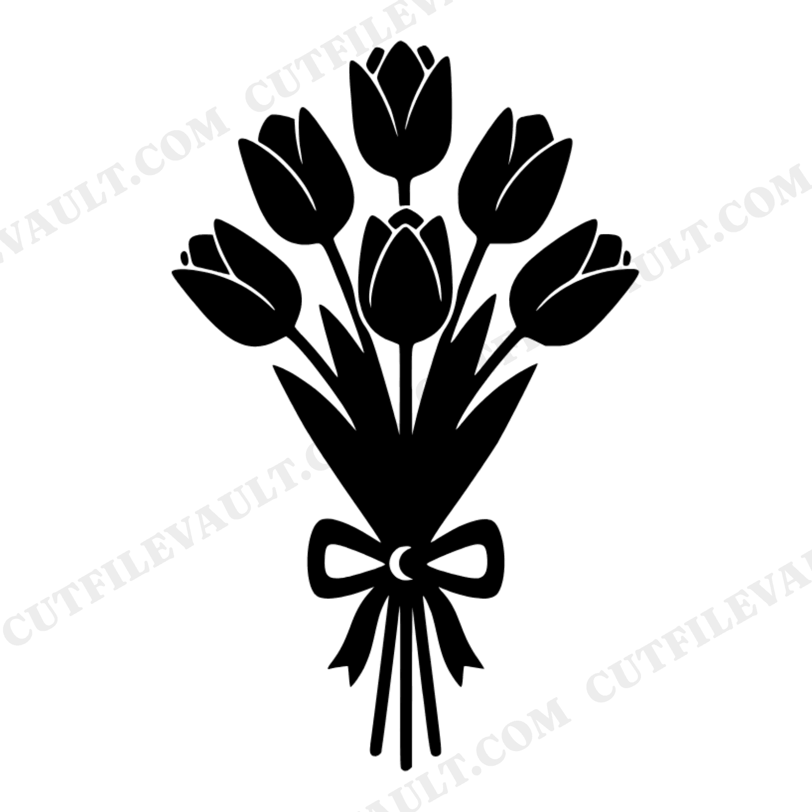 Celestial Tulip Bouquet SVG PNG, Crescent Moon Bow Cut File, Mystical Valentine Floral Design, view 1