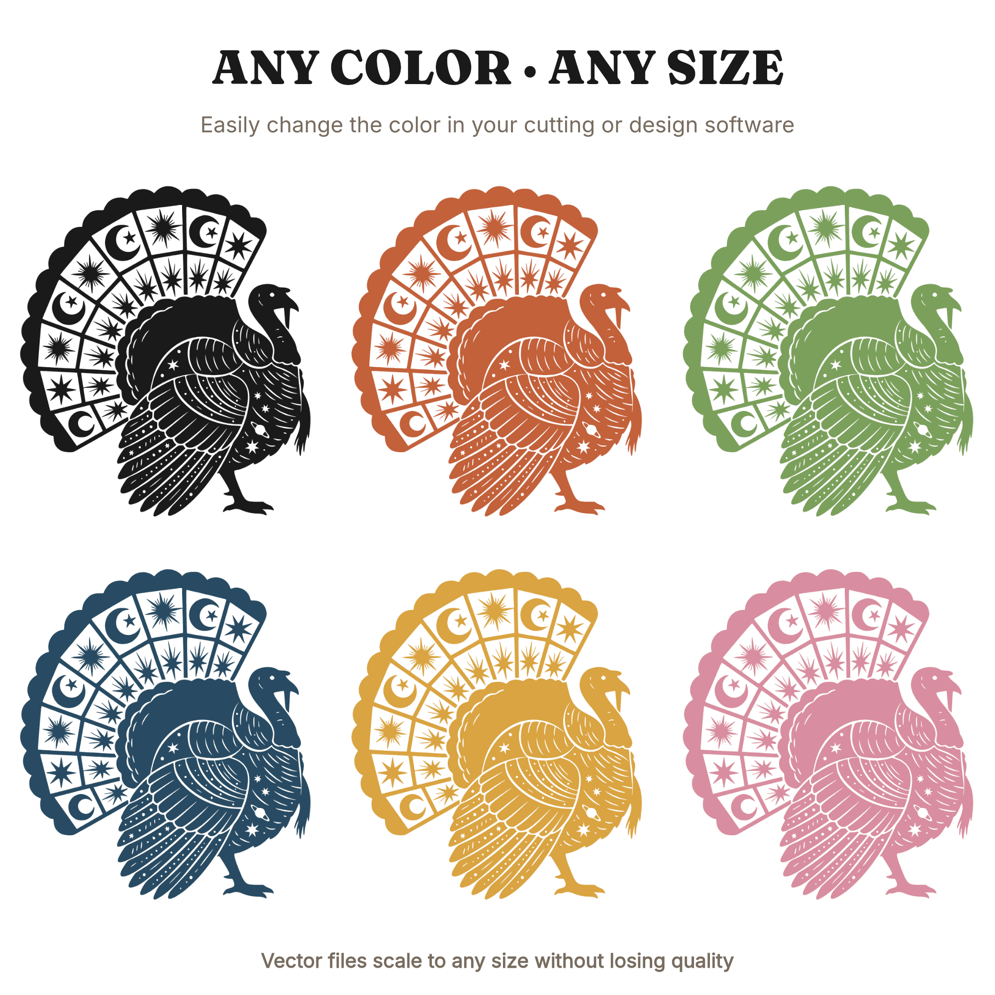 Celestial Turkey SVG PNG Stained Glass Thanksgiving Turkey Cut File Mystical Fall Decor, view 2