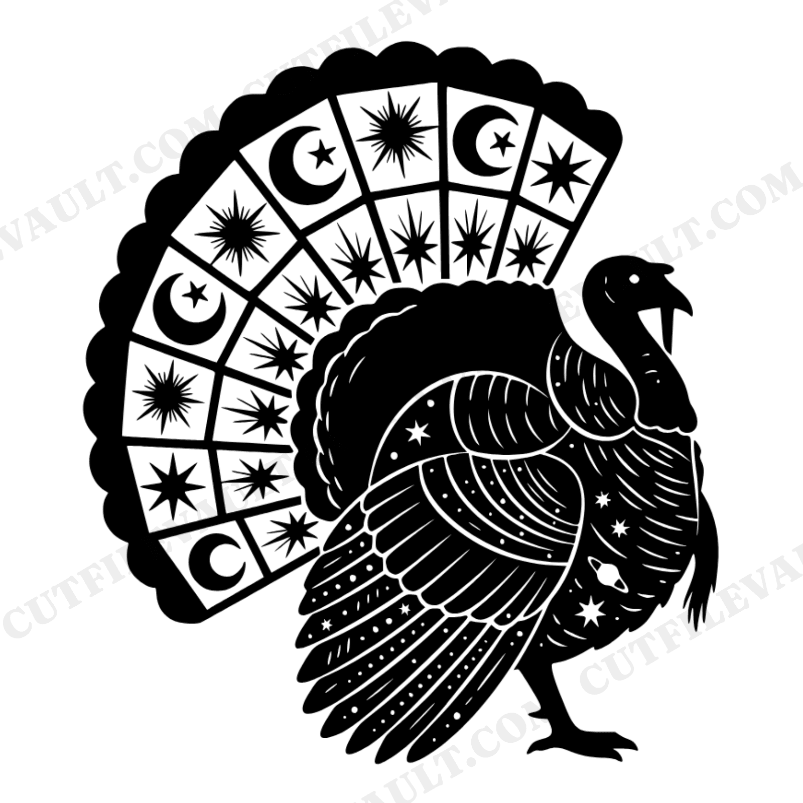Celestial Turkey SVG PNG Stained Glass Thanksgiving Turkey Cut File Mystical Fall Decor, view 1