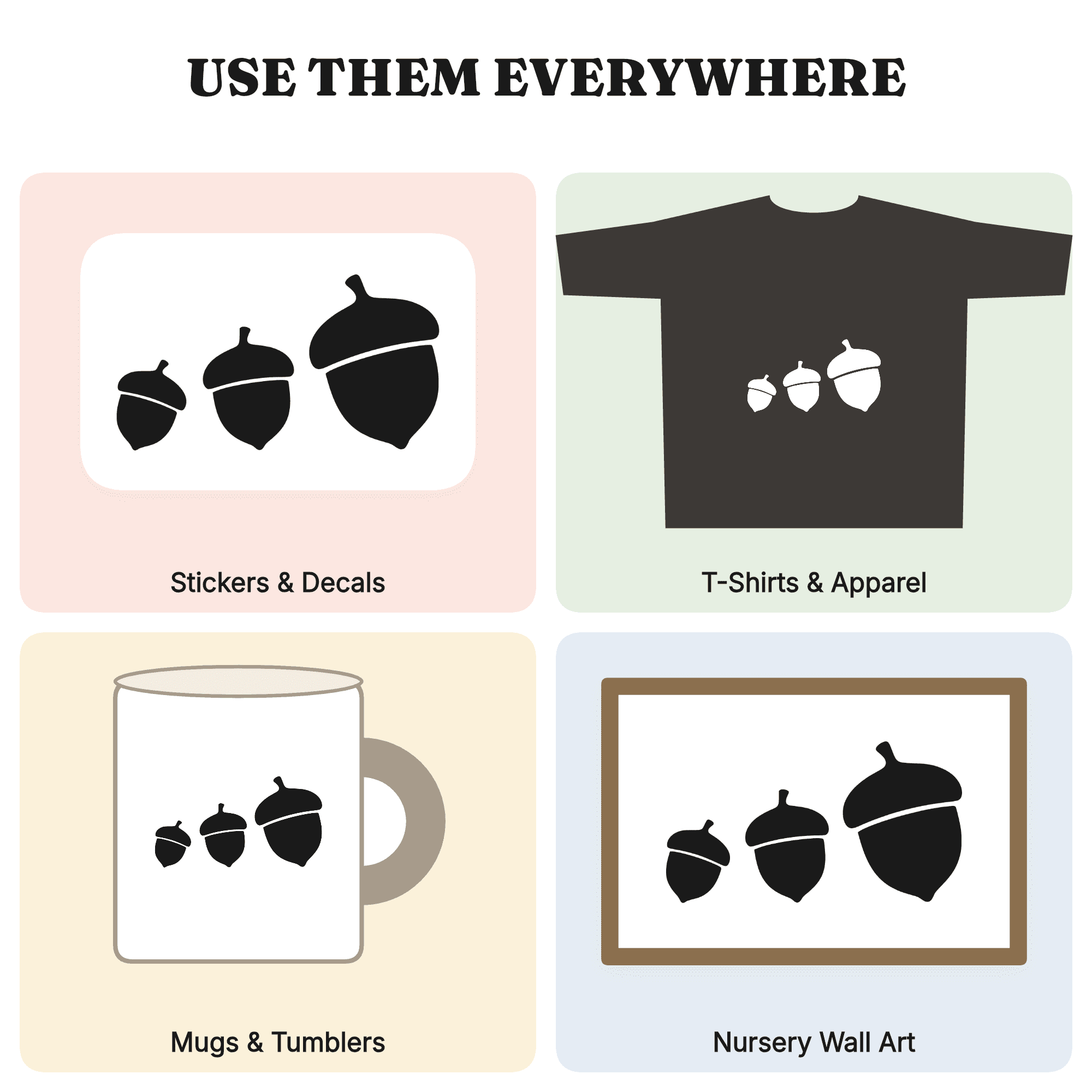Acorn SVG Trio Graduated Silhouette Woodland Nursery Autumn Cut File PNG Mid Century Modern, view 3