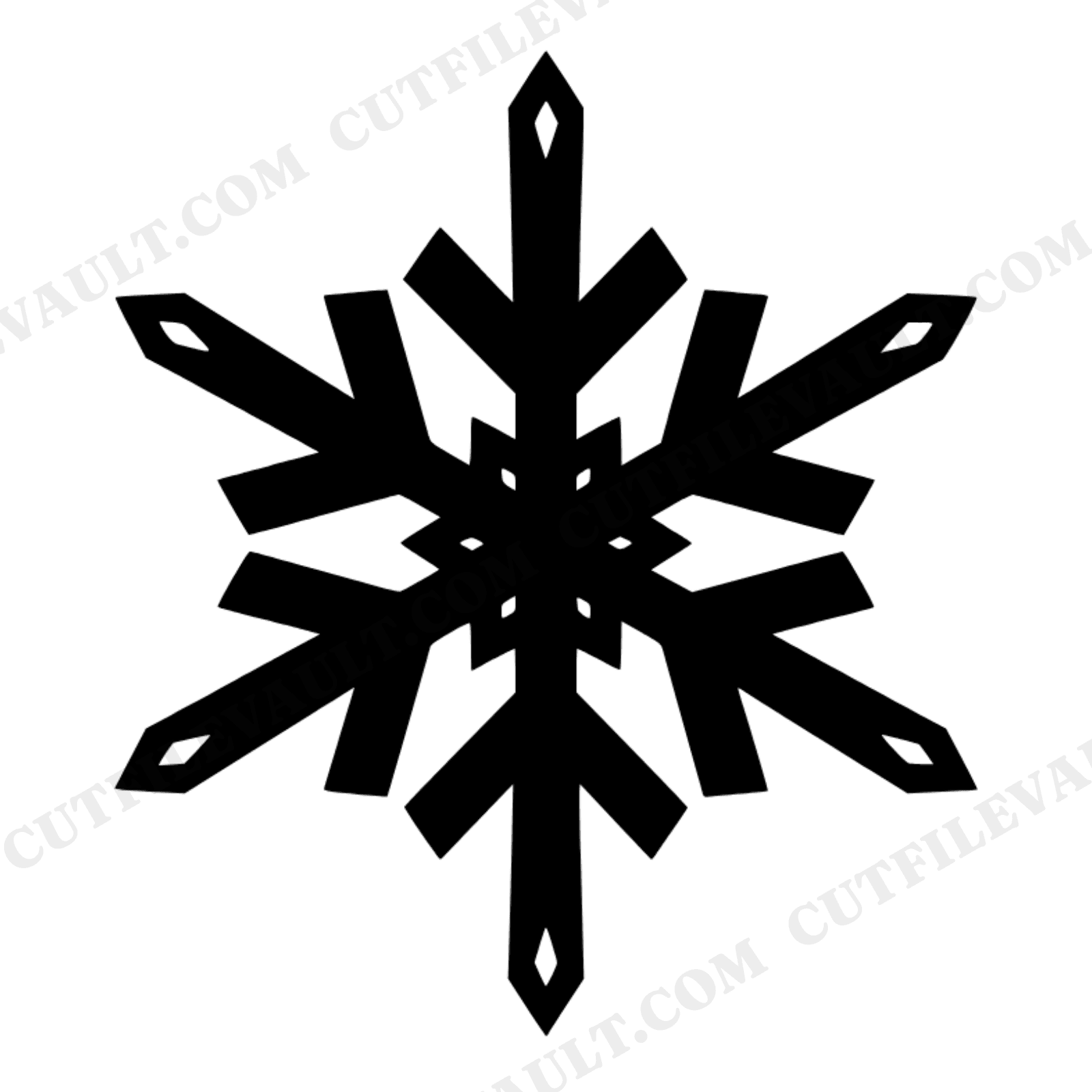 Frost Burst Asymmetric Snowflake SVG PNG, Six Point Starburst Winter Solstice Cut File, view 1
