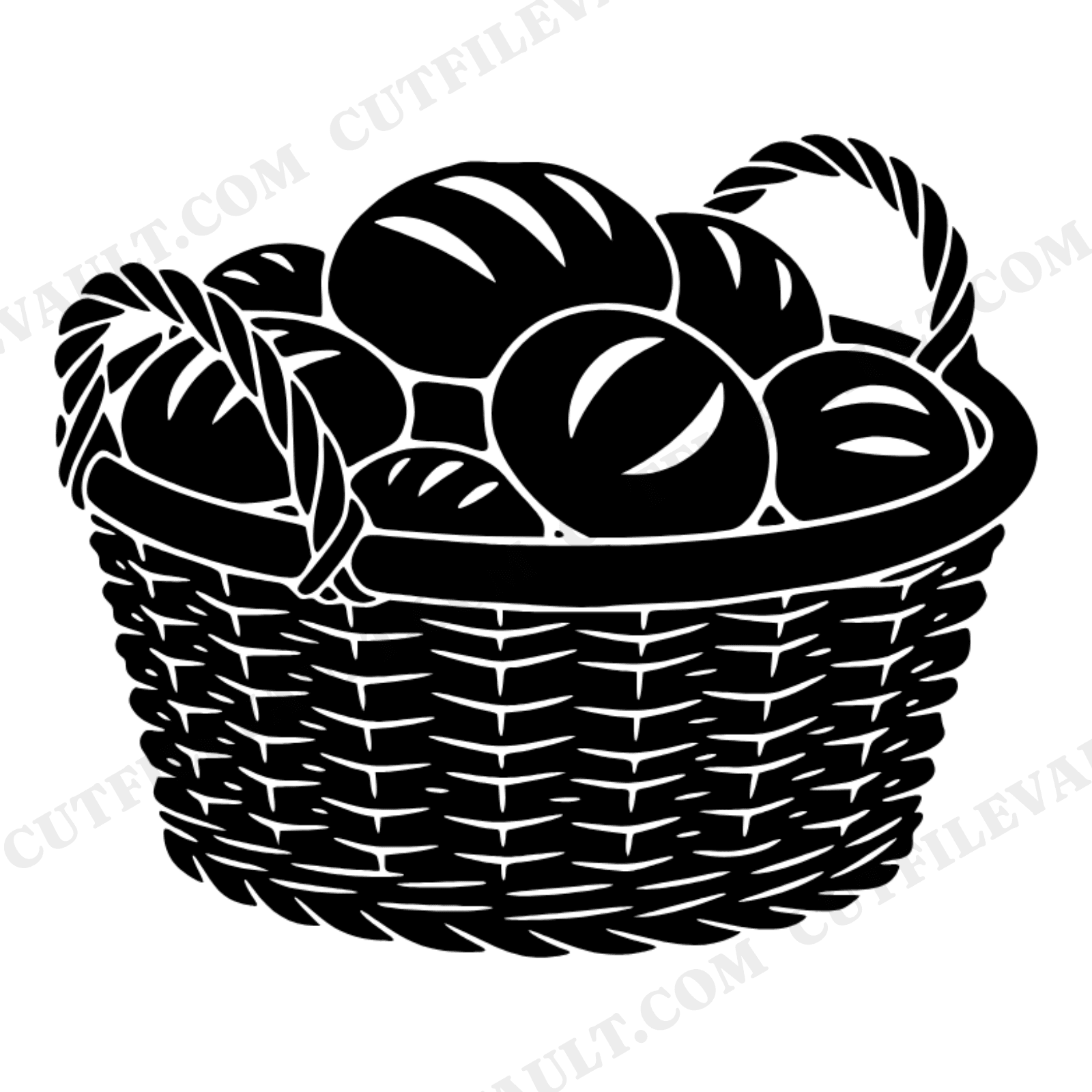 Woven Basket with Rolls SVG PNG, Thanksgiving Bread Basket Cut File, Boho Kitchen Decor SVG, view 1