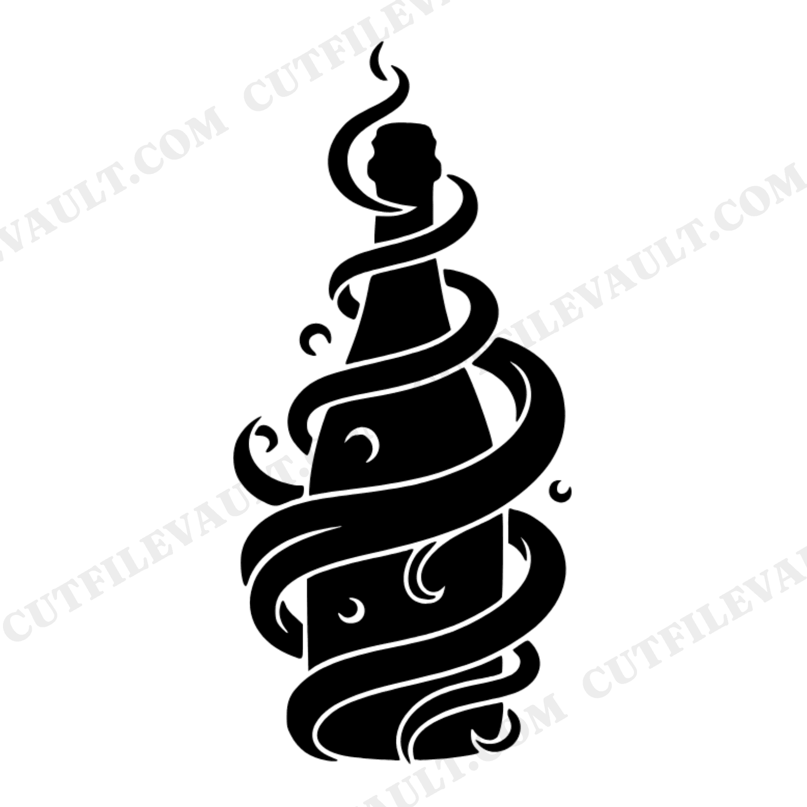 Celestial Champagne Bottle SVG PNG, Mystical Wedding Cut File, Wood Shavings Christmas Design, view 1