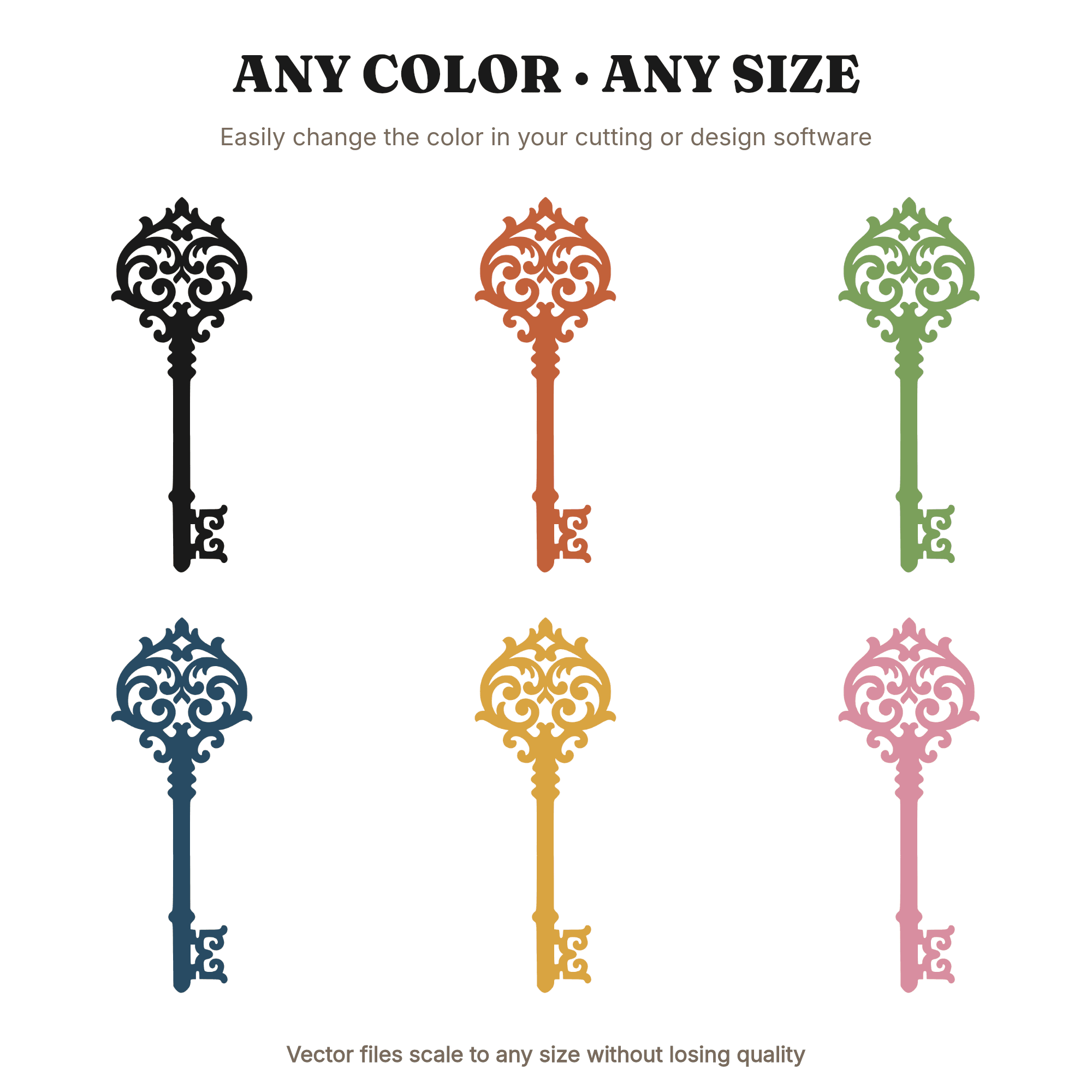Baroque Skeleton Key SVG PNG, Vintage Gothic Halloween Decor Cut File with Ornamental Scrollwork, view 2