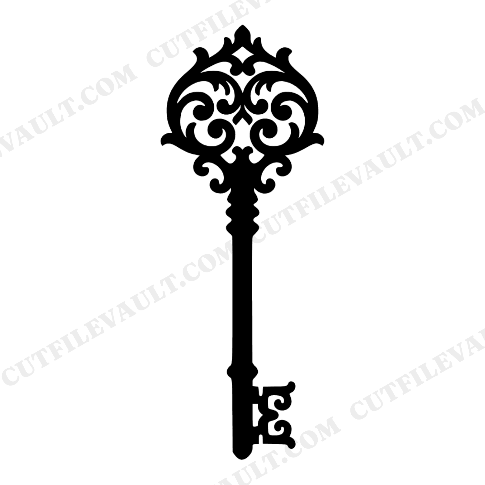 Baroque Skeleton Key SVG PNG, Vintage Gothic Halloween Decor Cut File with Ornamental Scrollwork, view 1