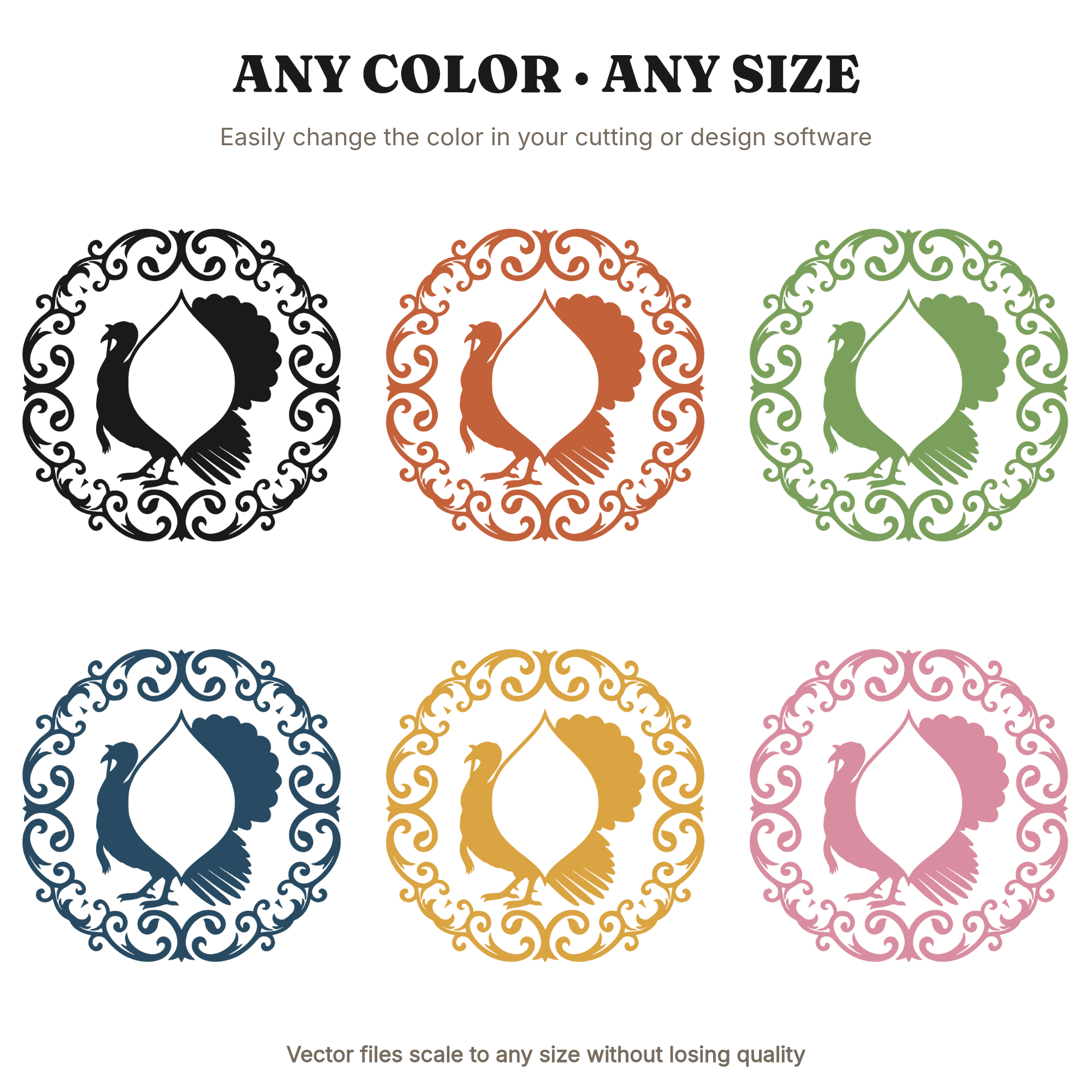 Thanksgiving Turkey Monogram Frame SVG PNG, Turkey Silhouette Cut File, Farmhouse Holiday Decor, view 2