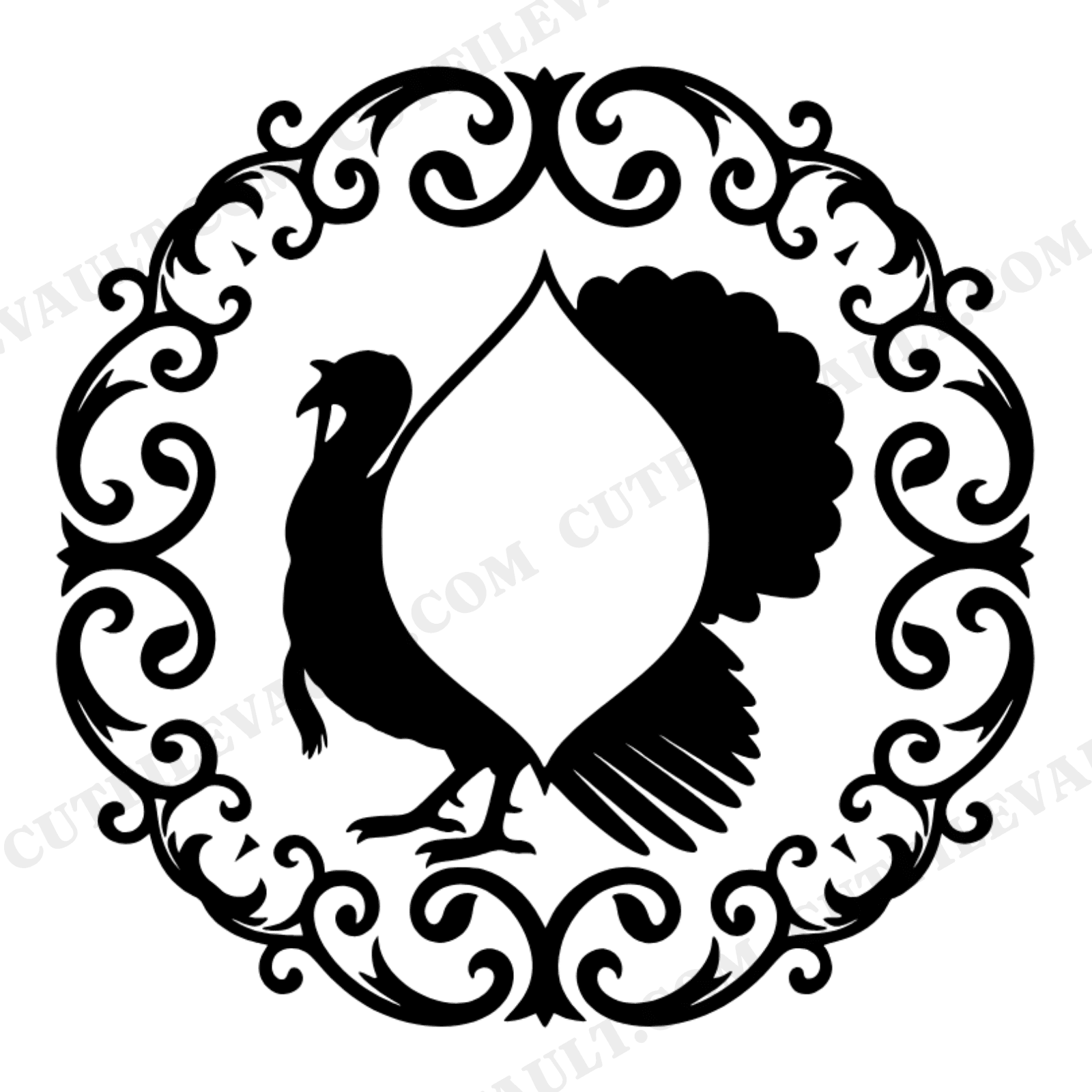 Thanksgiving Turkey Monogram Frame SVG PNG, Turkey Silhouette Cut File, Farmhouse Holiday Decor, view 1