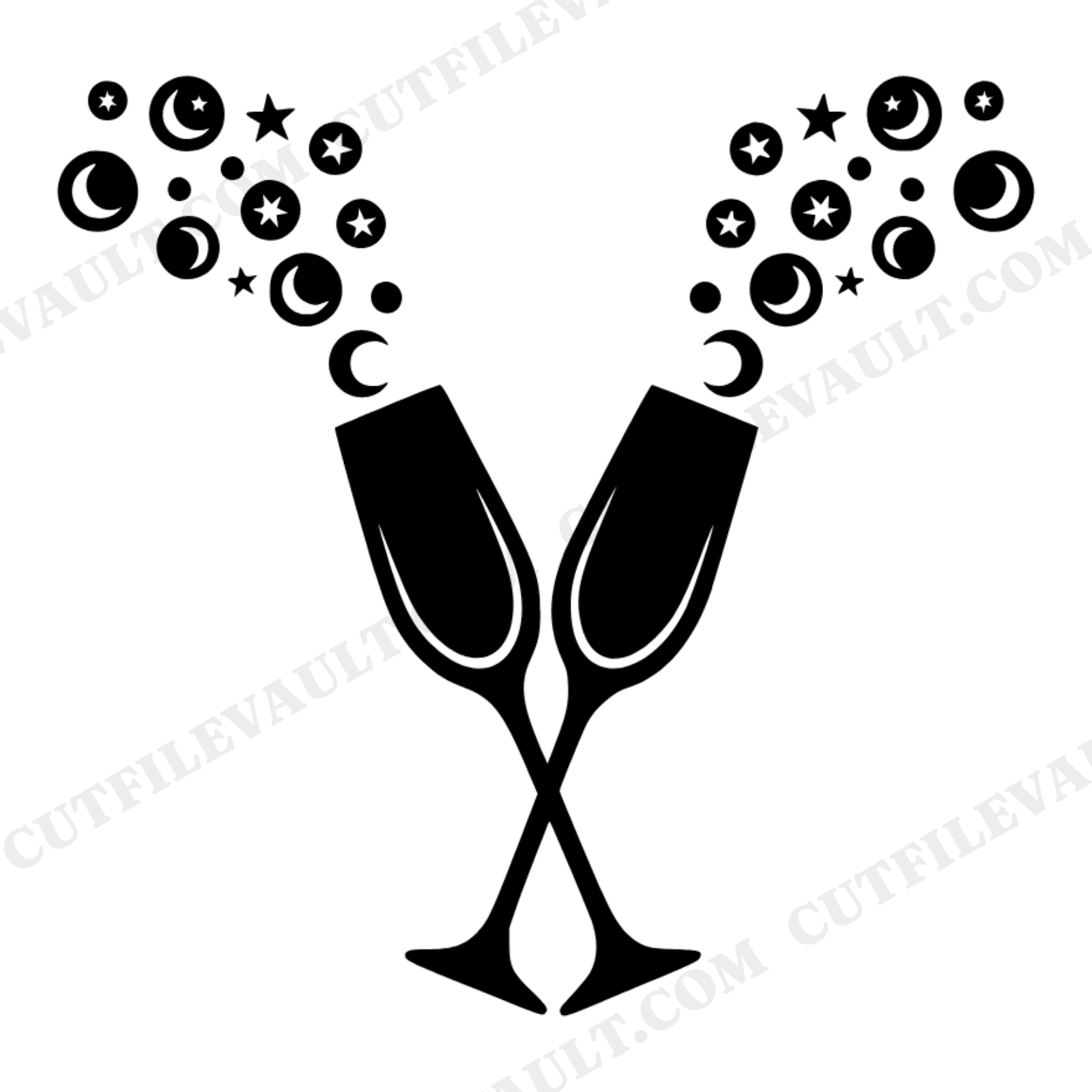 Celestial Champagne Toast SVG PNG, New Year's Champagne Flutes Cut File, Mystical Stars Kitchen, view 1