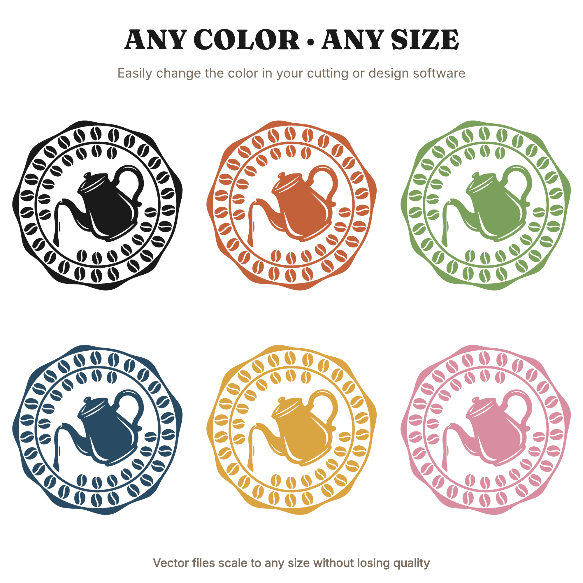 New Year Coffee Ritual Wax Seal Medallion SVG PNG, Vintage Coffee Pot Emblem Cut File, view 2