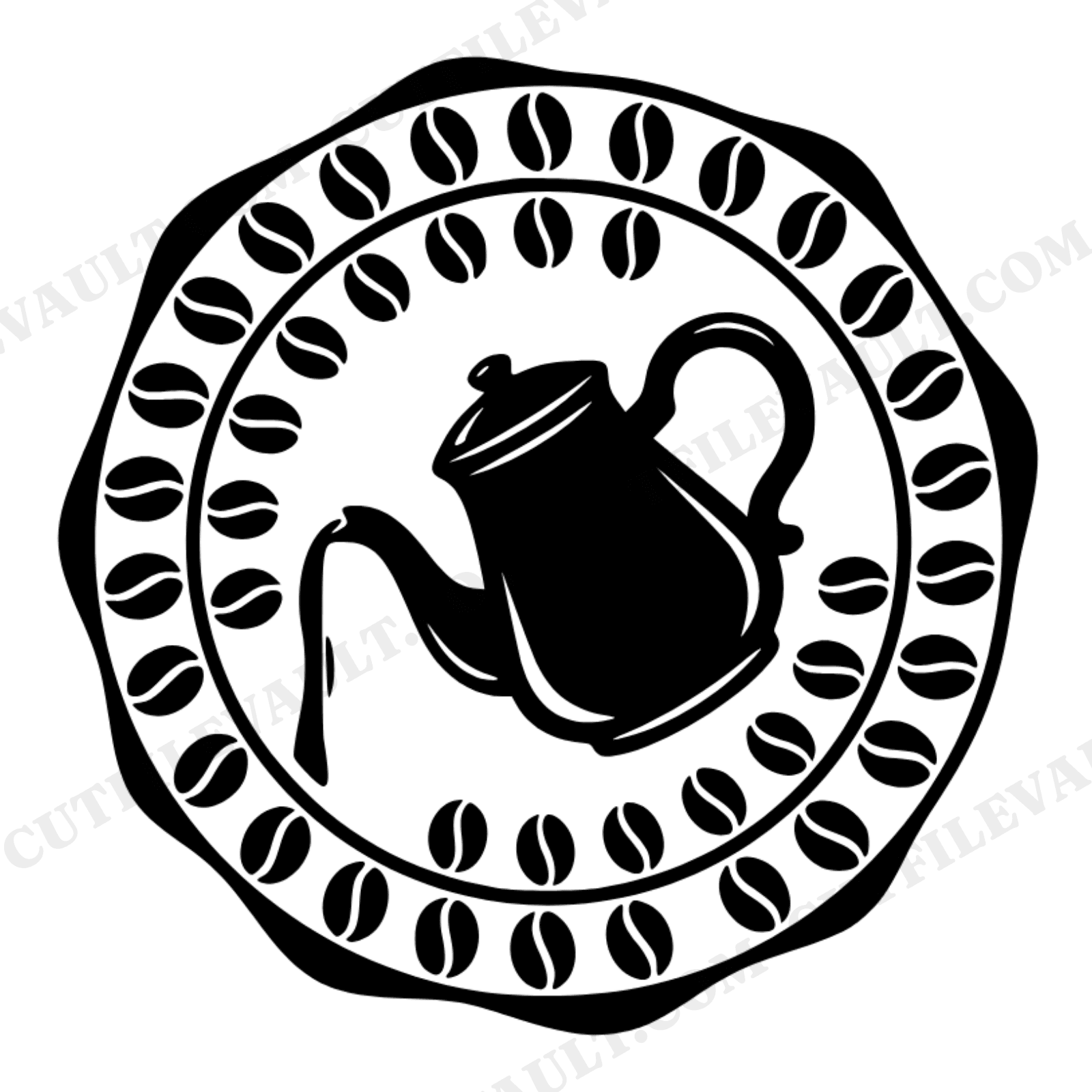 New Year Coffee Ritual Wax Seal Medallion SVG PNG, Vintage Coffee Pot Emblem Cut File, view 1