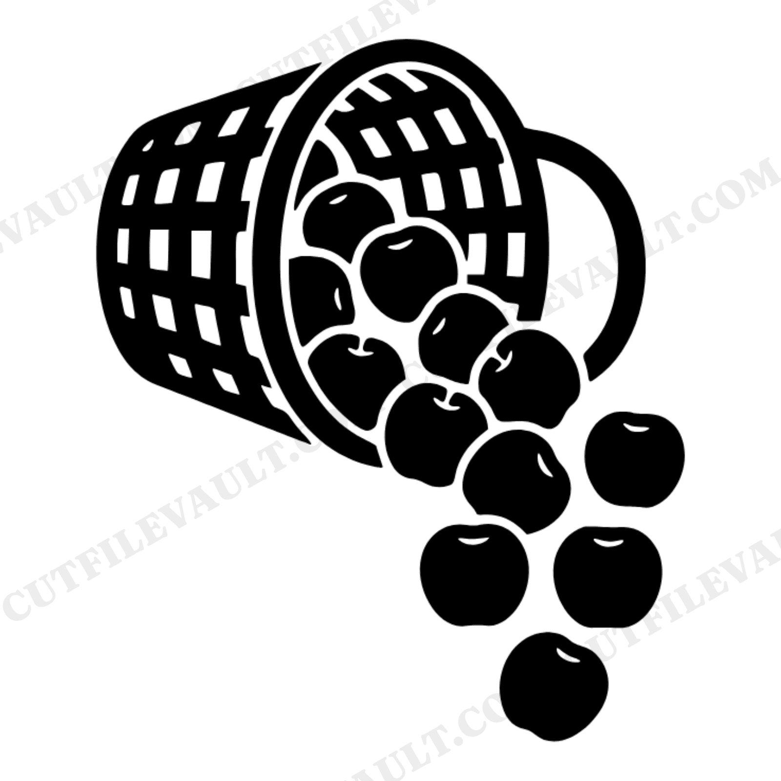 Harvest Basket with Apples SVG PNG, Mid Century Autumn Silhouette Cut File for Thanksgiving Decor, view 1