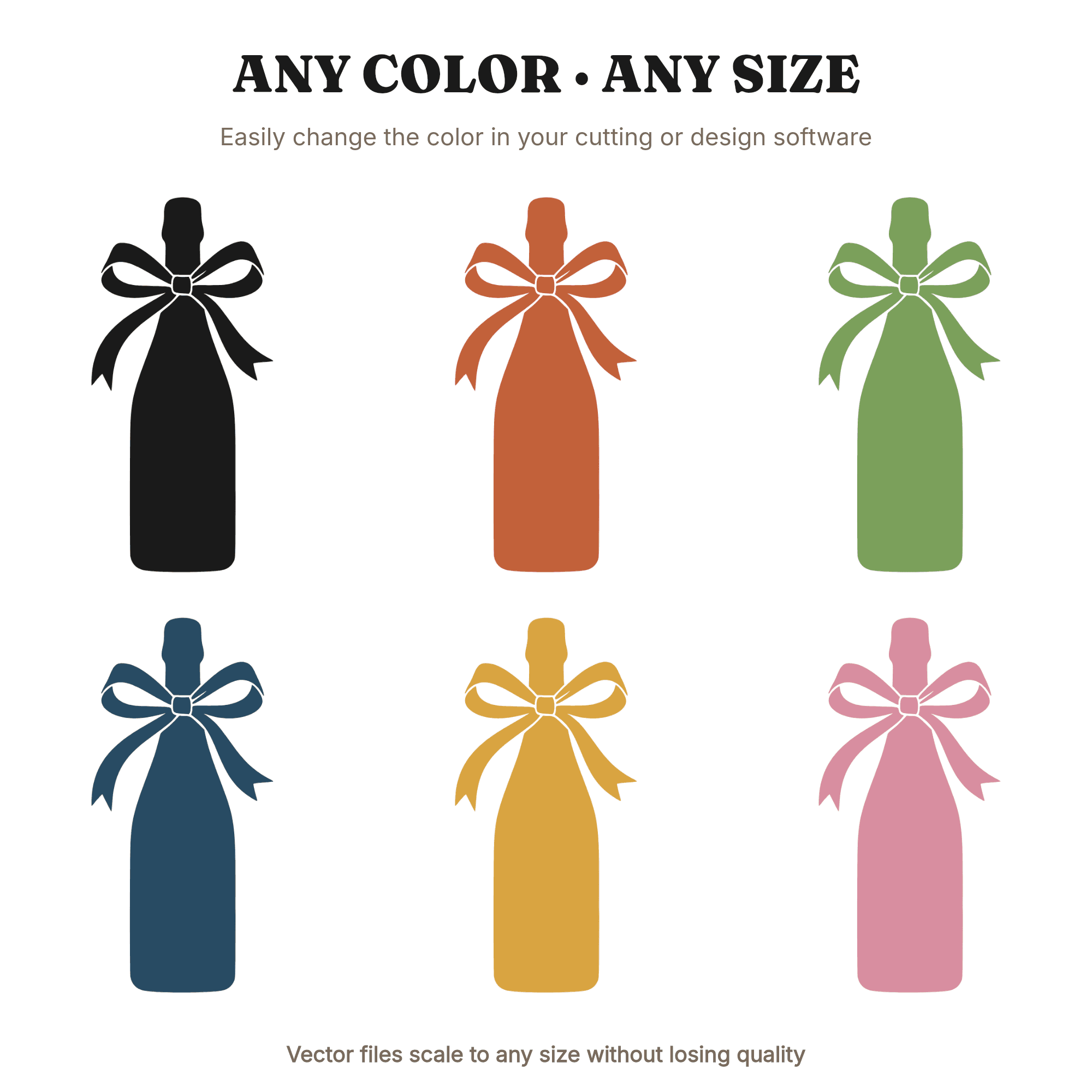 Champagne Bottle SVG with Ribbon Bow, Fluid Abstract Holiday Bottle PNG, Christmas Cut File, view 2