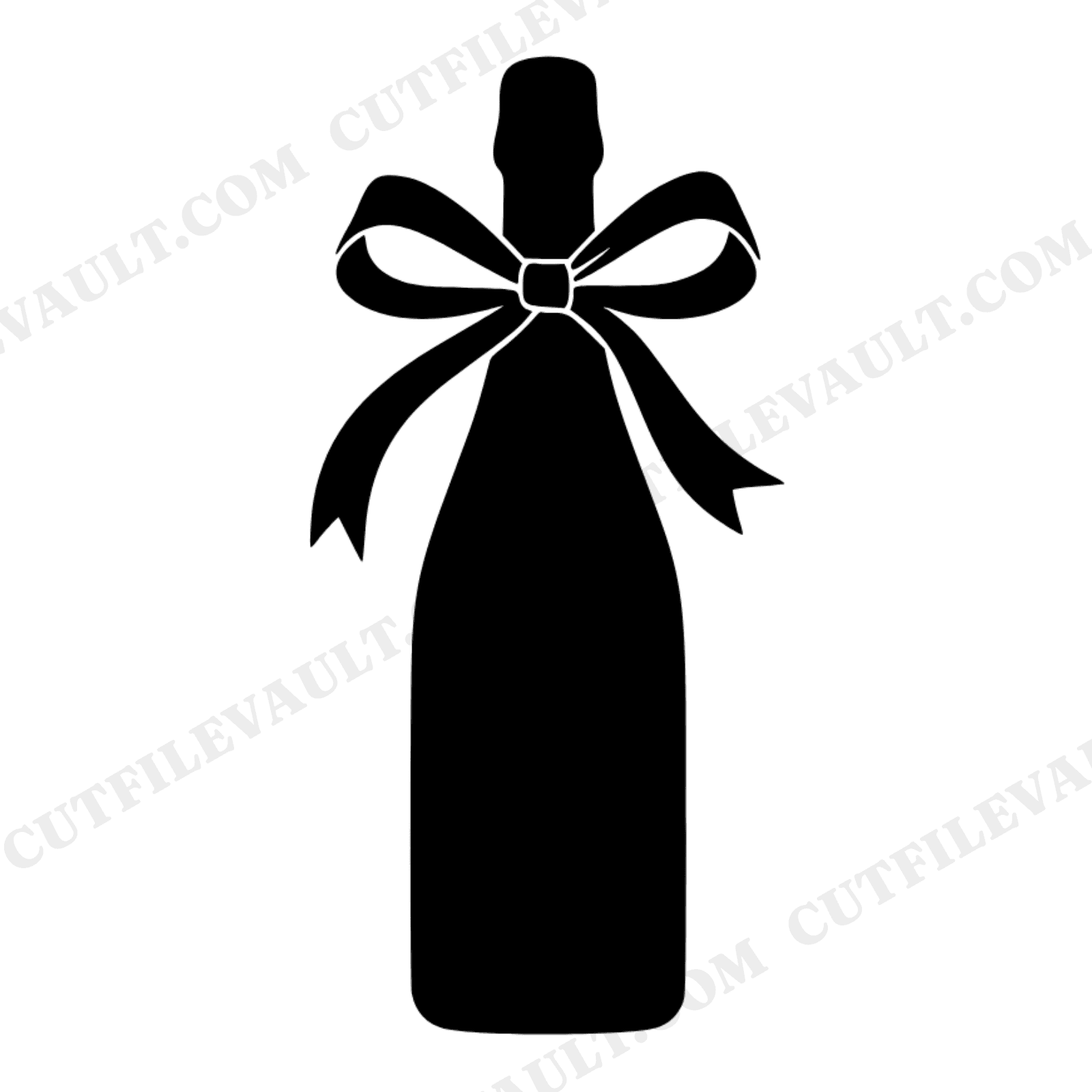 Champagne Bottle SVG with Ribbon Bow, Fluid Abstract Holiday Bottle PNG, Christmas Cut File, view 1