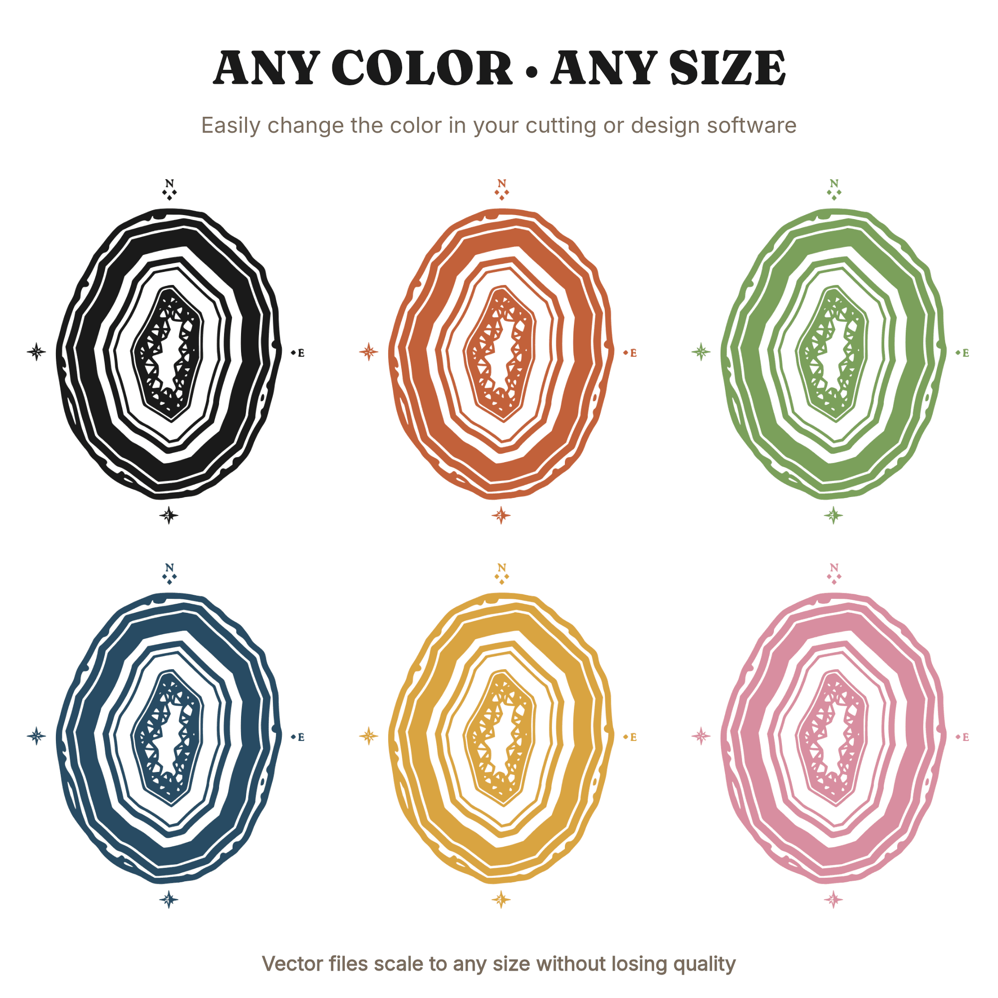 Geode Slice Compass Rose SVG PNG, Vintage Botanical Specimen Cross Section Cut File, view 2