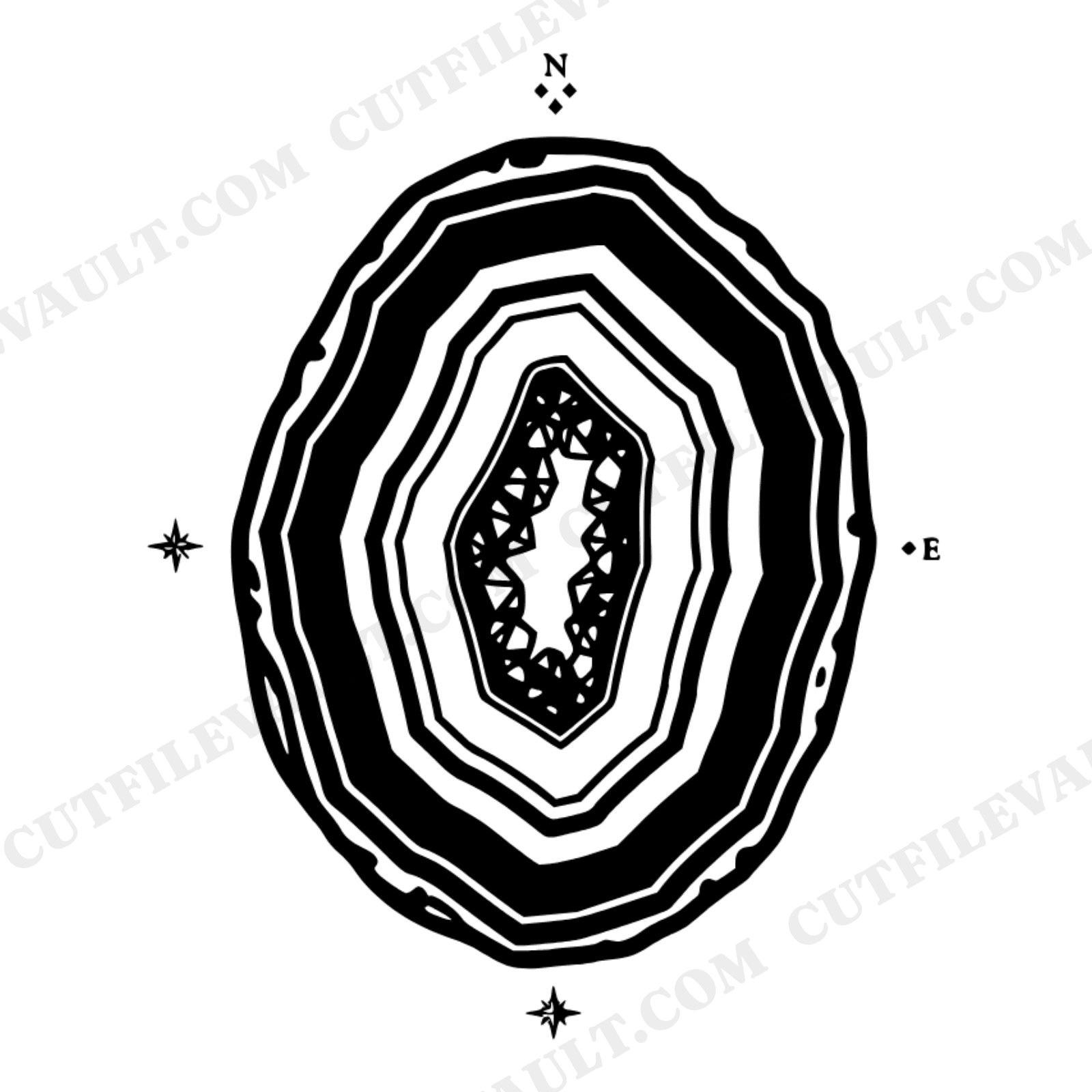Geode Slice Compass Rose SVG PNG, Vintage Botanical Specimen Cross Section Cut File, view 1